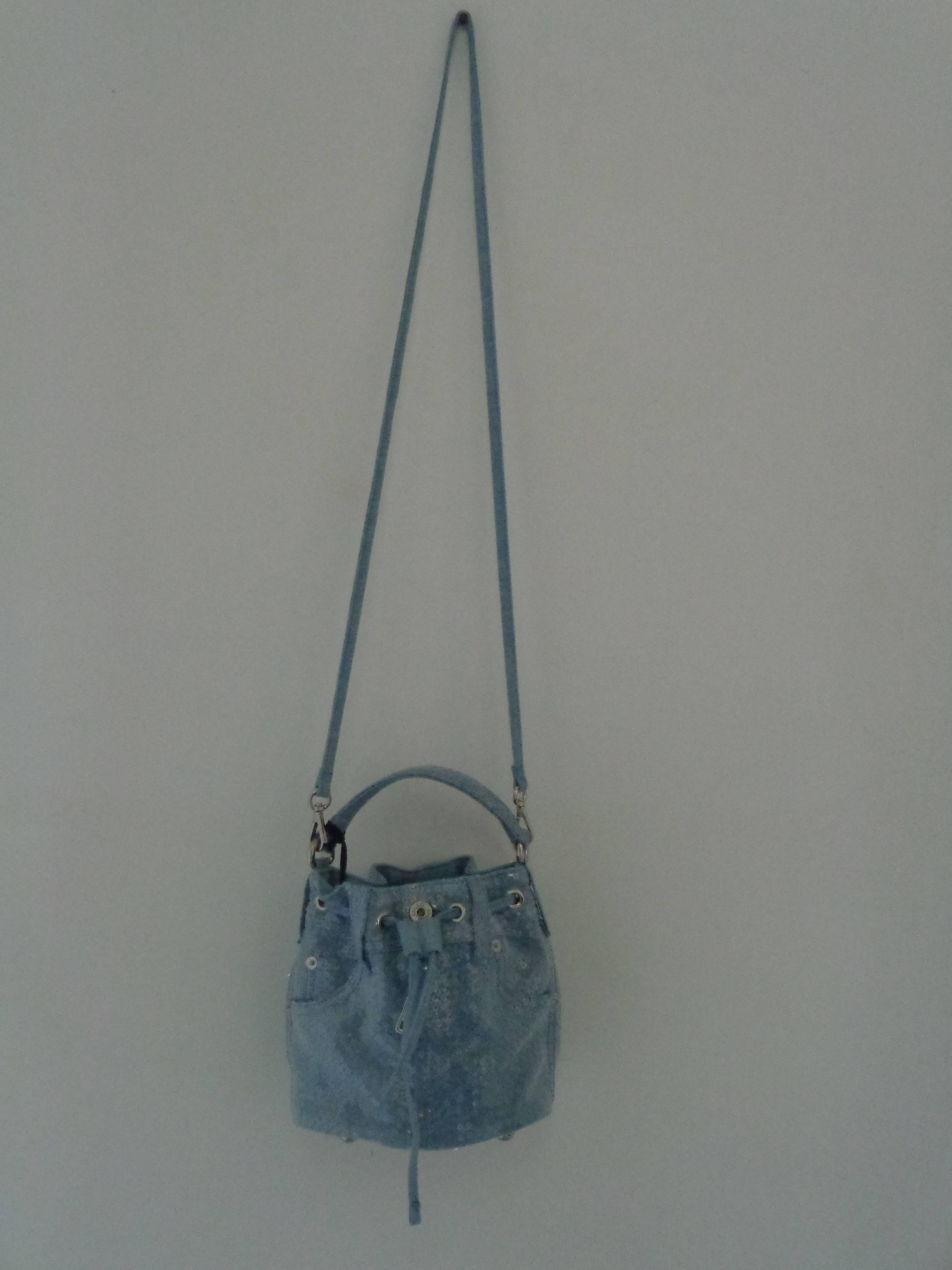 Gray Moschino Couture Denim Bucket Bag with Sequins NWOT