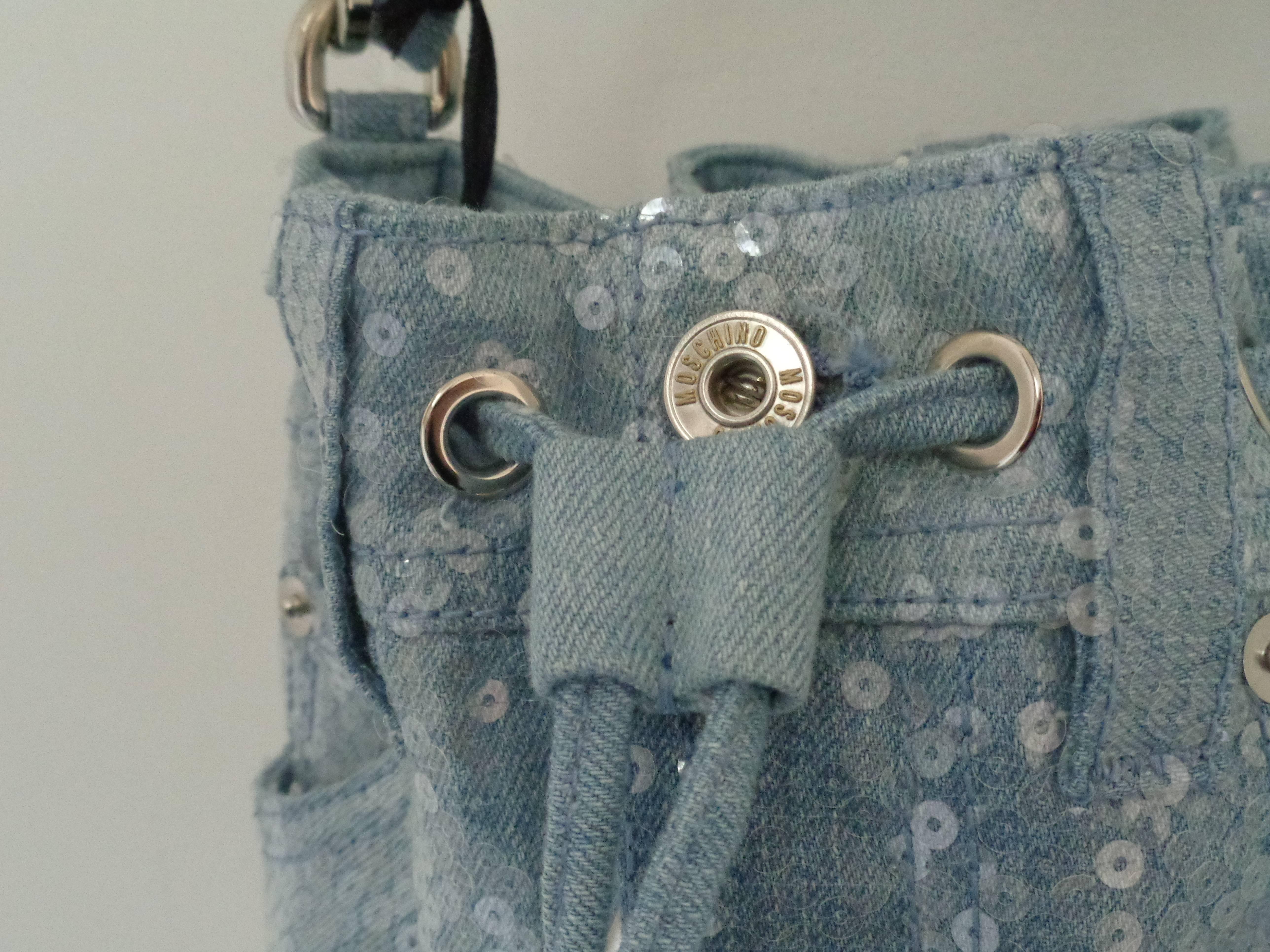 Moschino Couture Denim Bucket Bag with Sequins NWOT In New Condition In Capri, IT