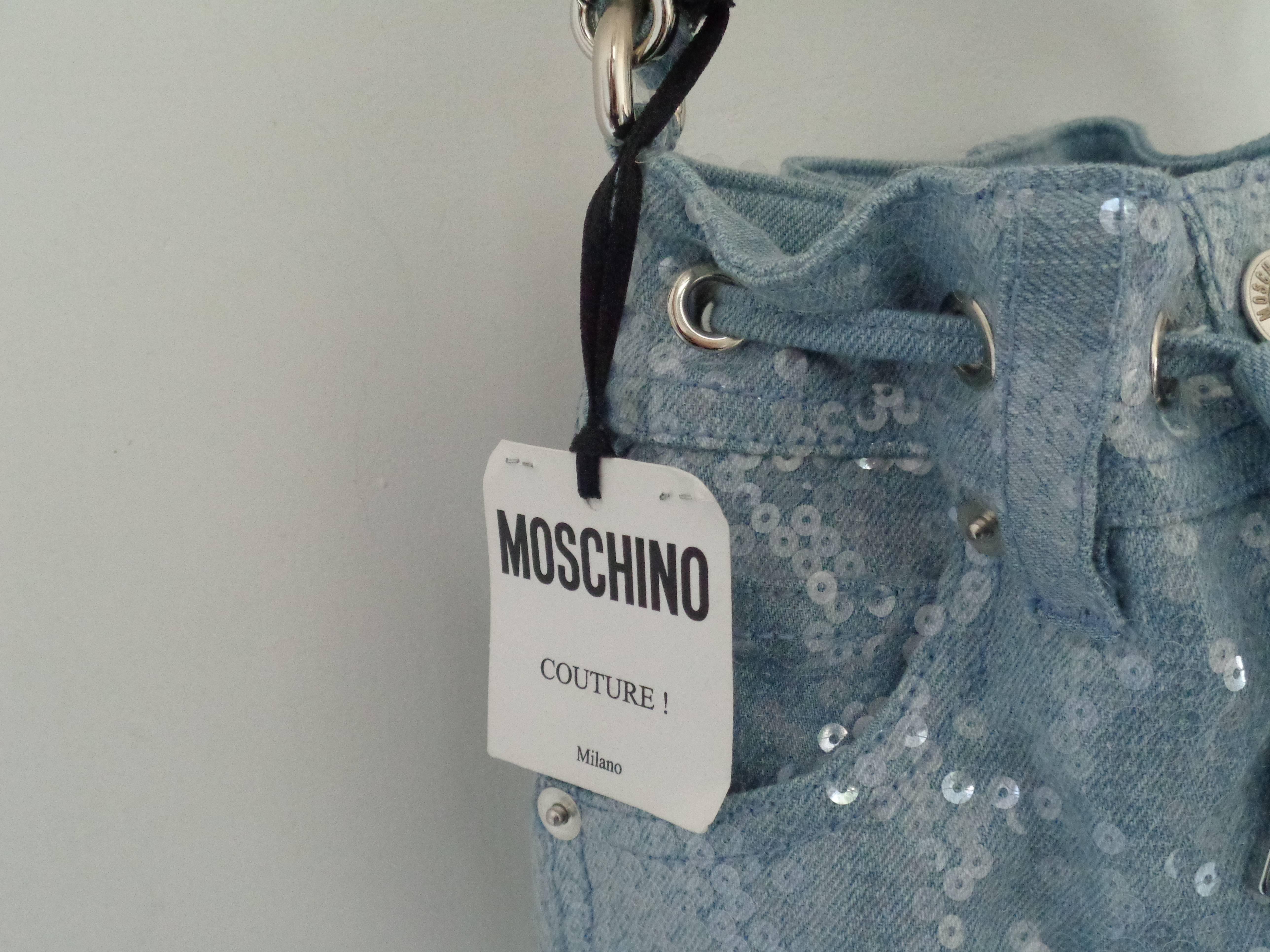Moschino Couture Denim Bucket Bag with Sequins NWOT 1