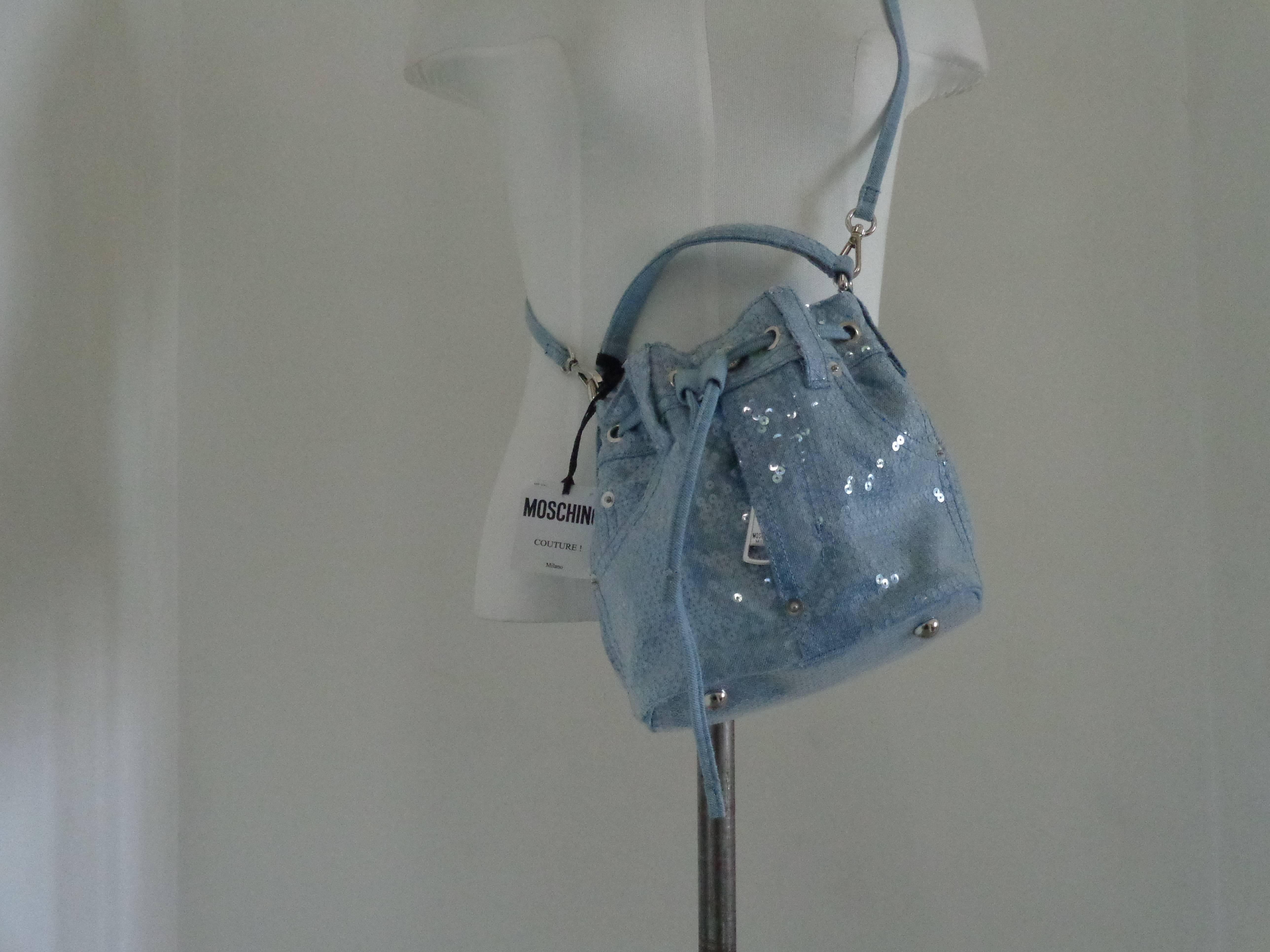 Moschino Couture Denim Bucket Bag with Sequins NWOT 2
