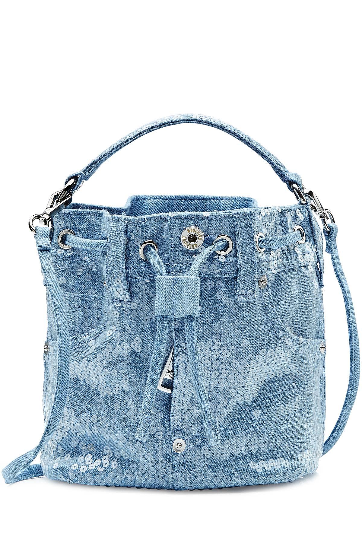 Moschino Denim Bucket Bag with Sequins NWOT

Totally made in italy 

Model: 2A7519 

Tasks on the back