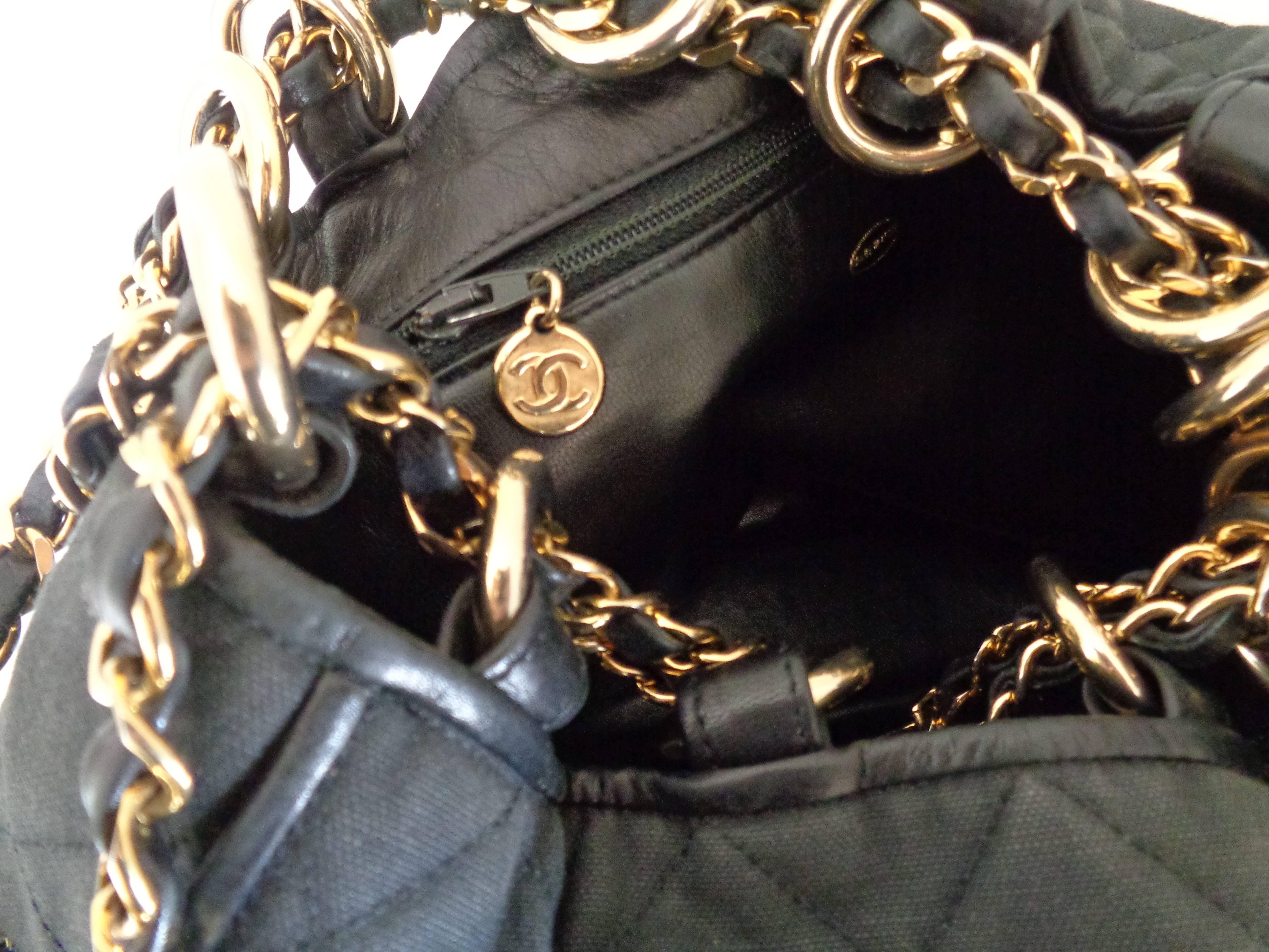 1989- 1991 Chanel Black Quilted Canvas Bucket Shoulder Bag at 1stDibs ...
