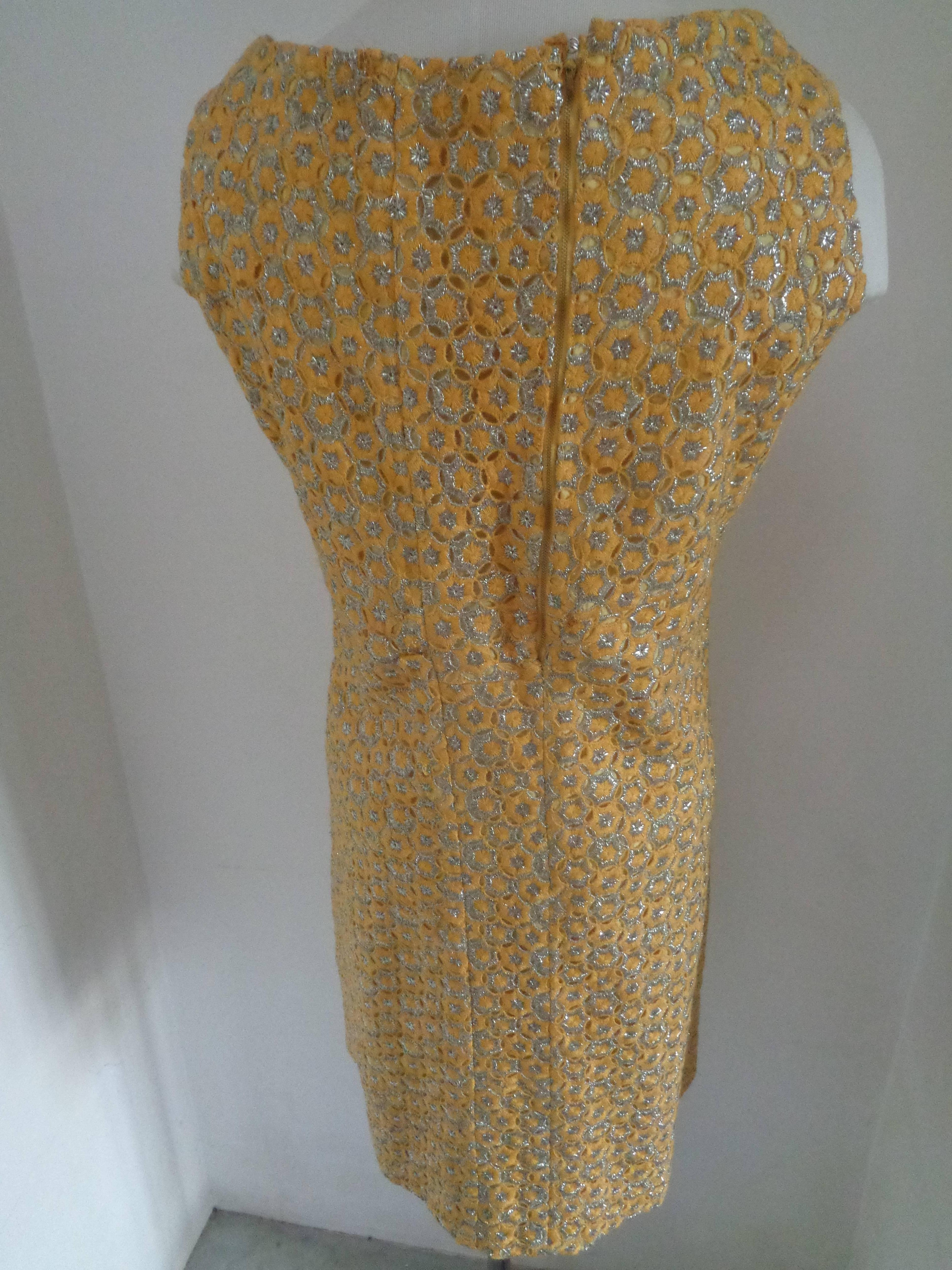 Carlo Caverni Yellow Silver Dress In Excellent Condition For Sale In Capri, IT