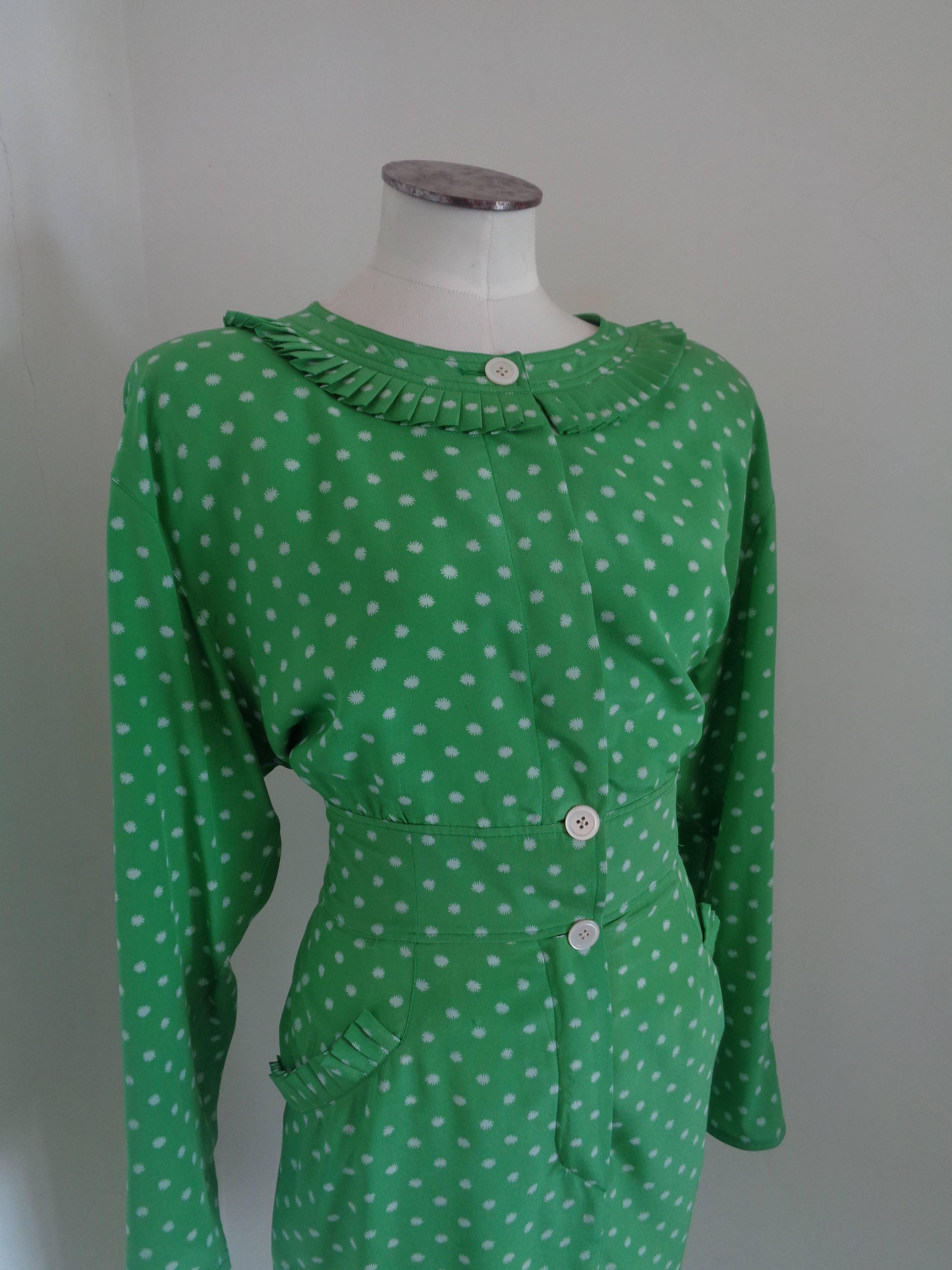 Valentino Miss V Green white pois Dress In Good Condition For Sale In Capri, IT