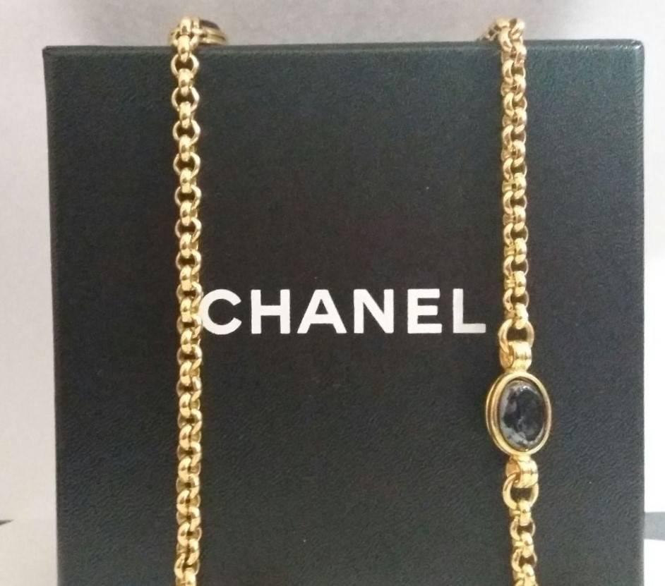 1995 Chanel Gold tone Black Stone CC Necklace 3