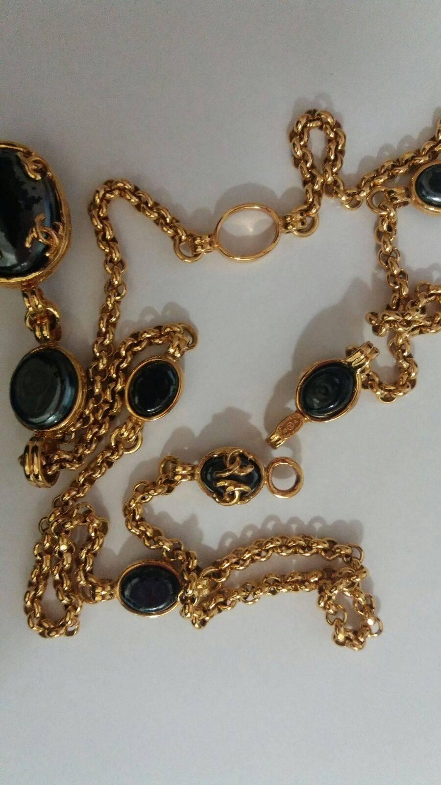 1995 Chanel Gold tone Black Stone CC Necklace 1