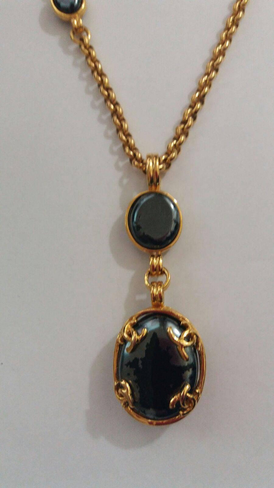 1995 Chanel Gold tone Black Stone CC Necklace 2
