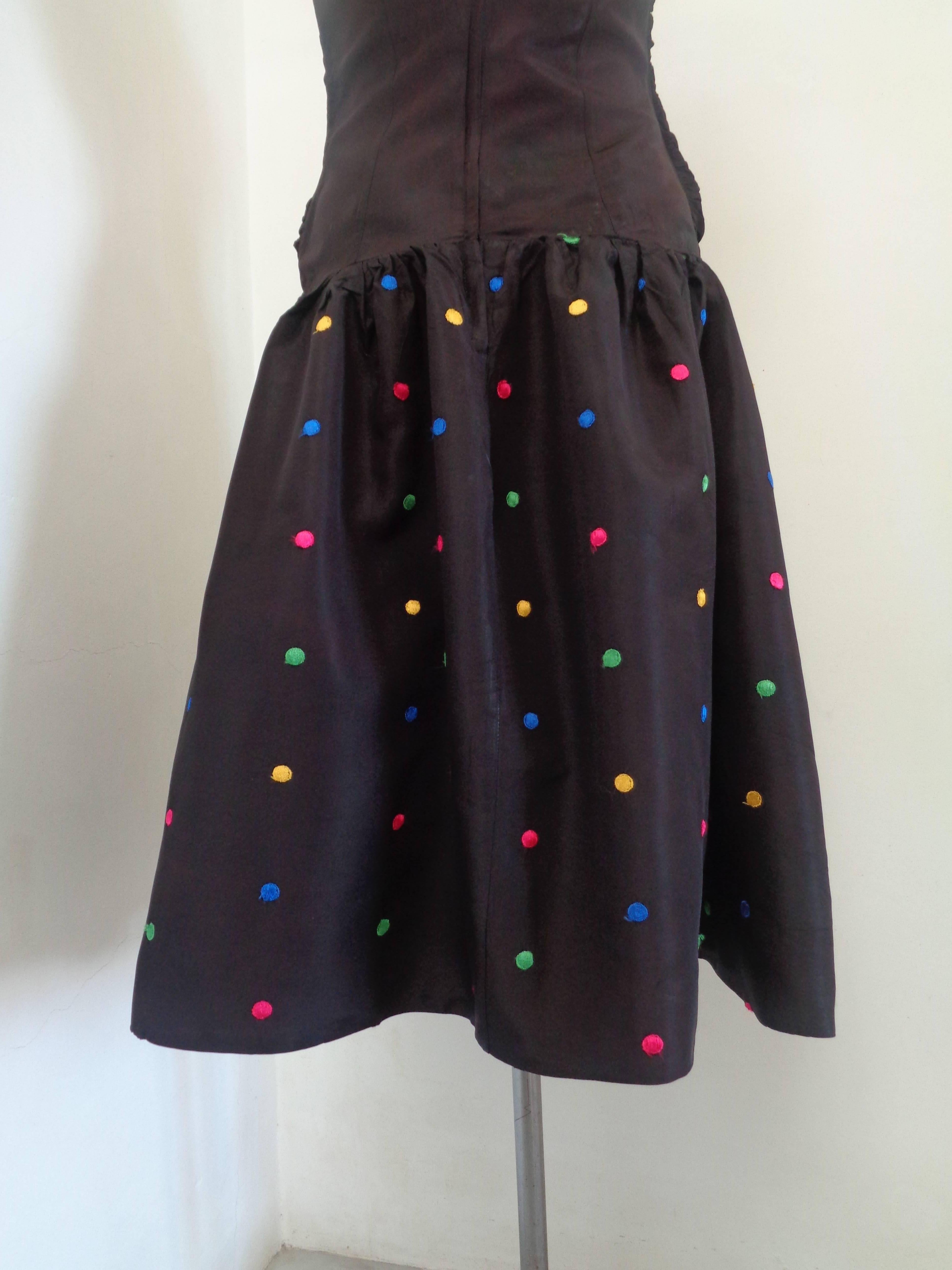 Women's or Men's 1980s Prom Night Blacke Dress Embellished Pois on Skirt For Sale
