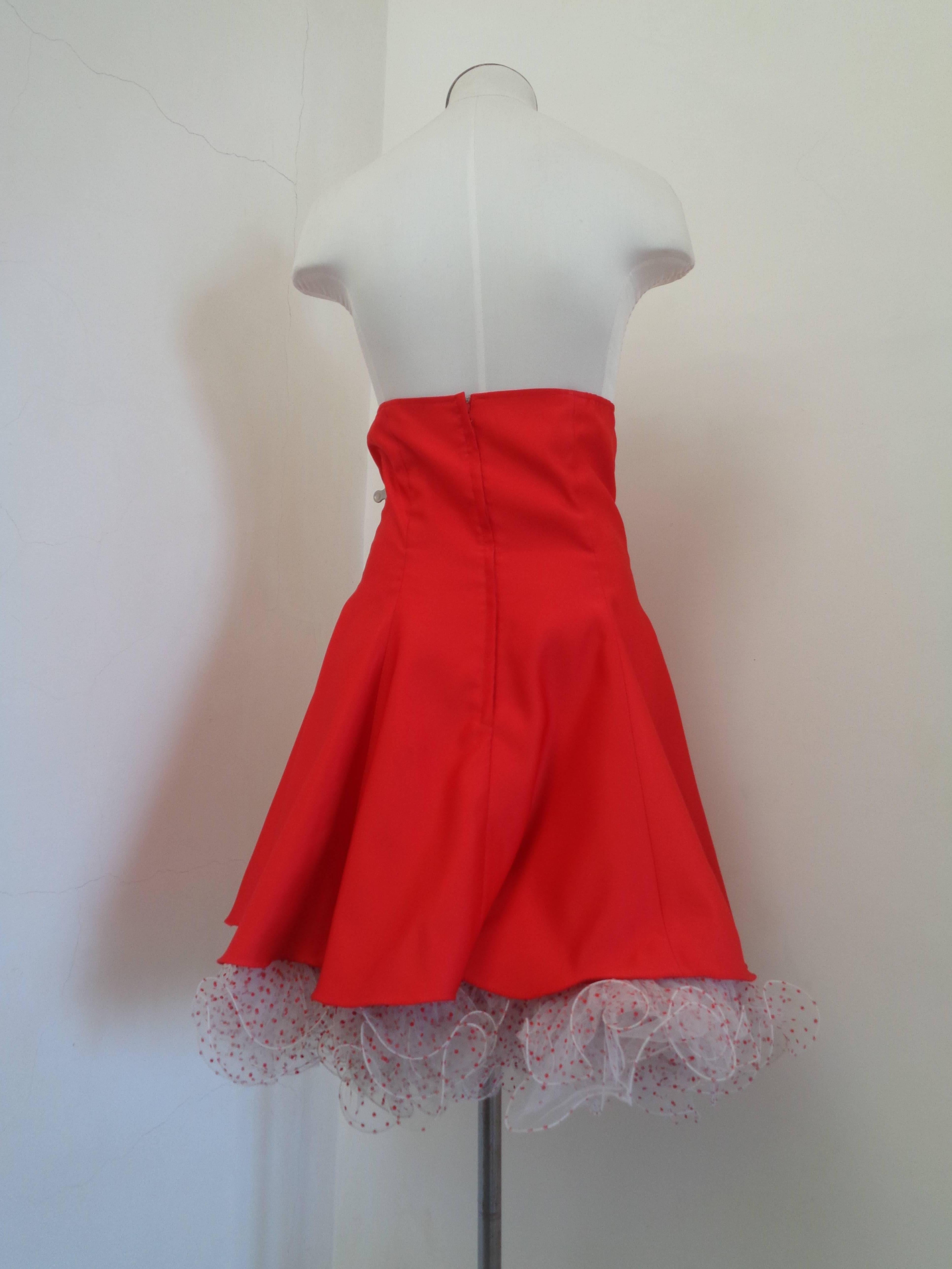 Women's or Men's Vintage Red Minidress with pois volant