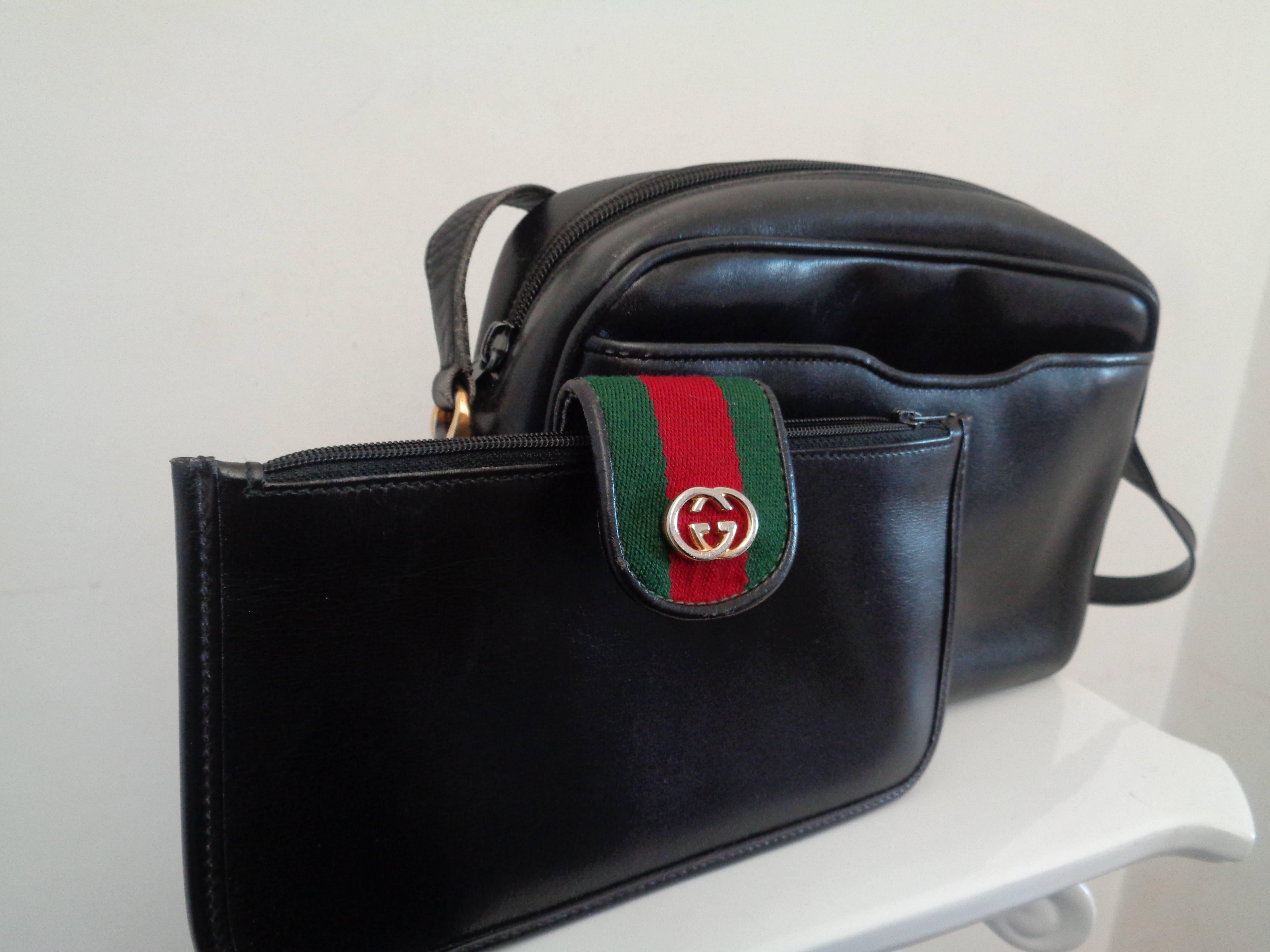 Black 1970s Gucci black leather Shoulder Bag