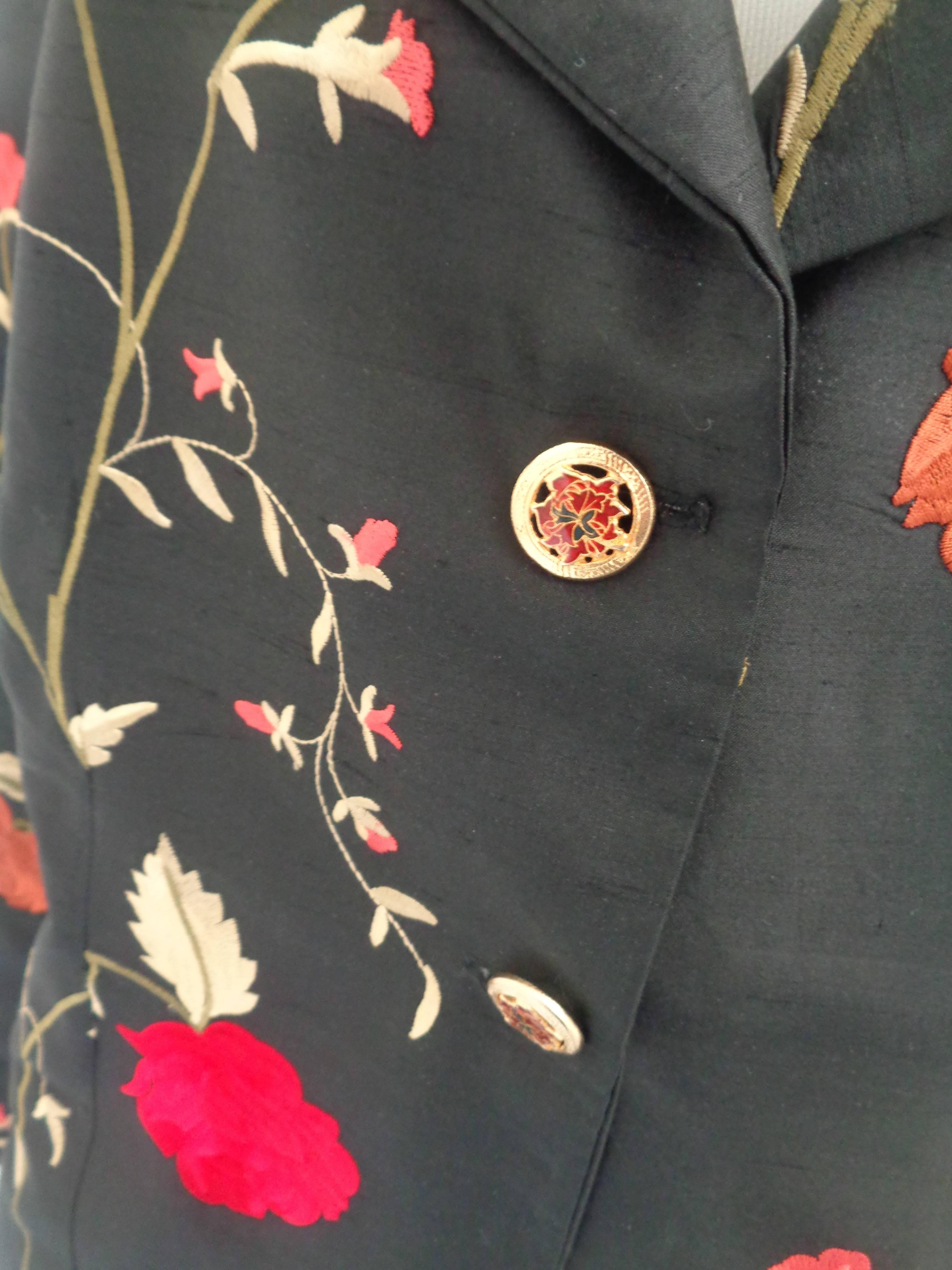 1980s Vintage Black Shantung Flower Jacket 1