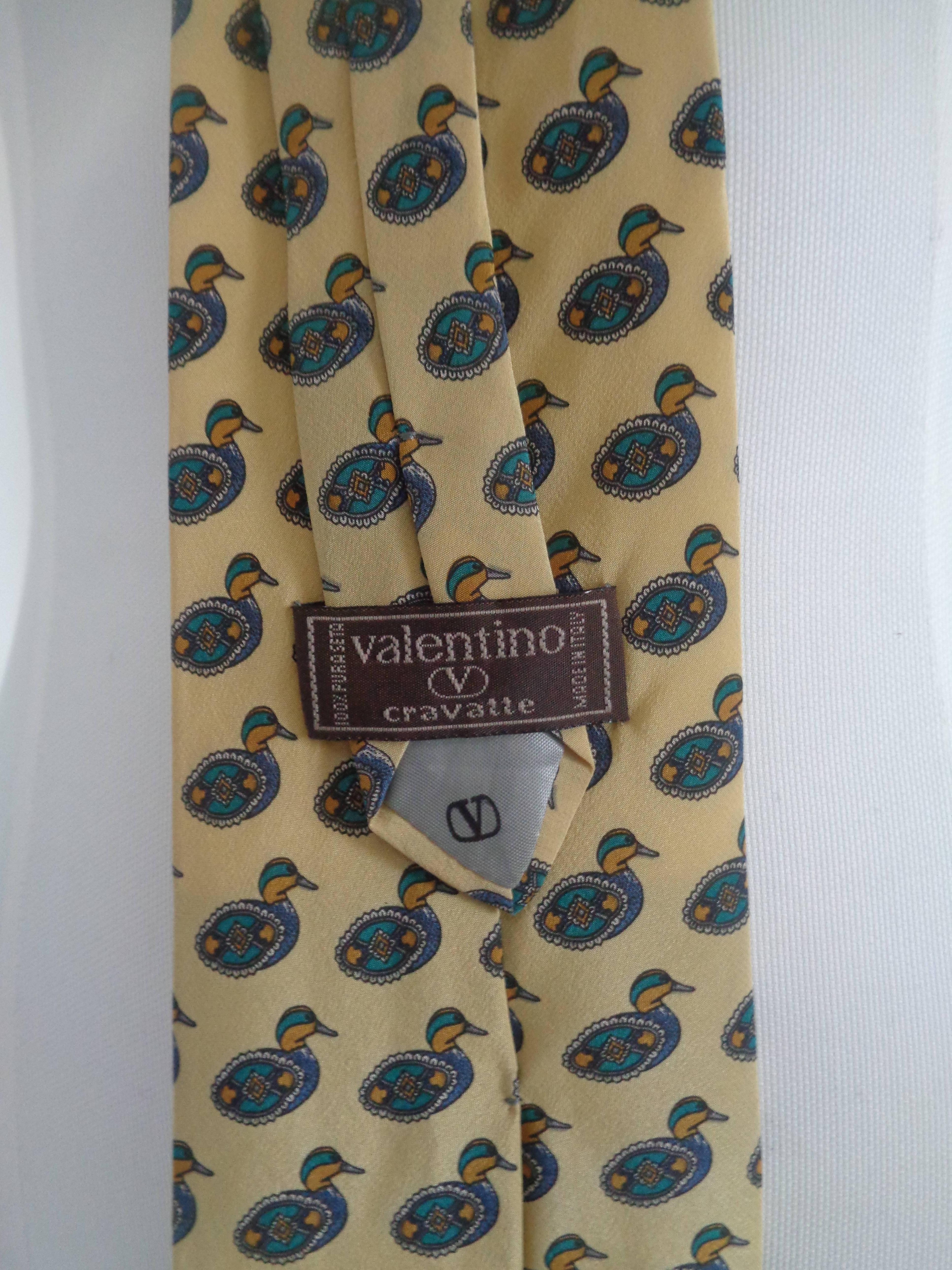 Women's or Men's Valentino Yellow Gooses Silk Tie