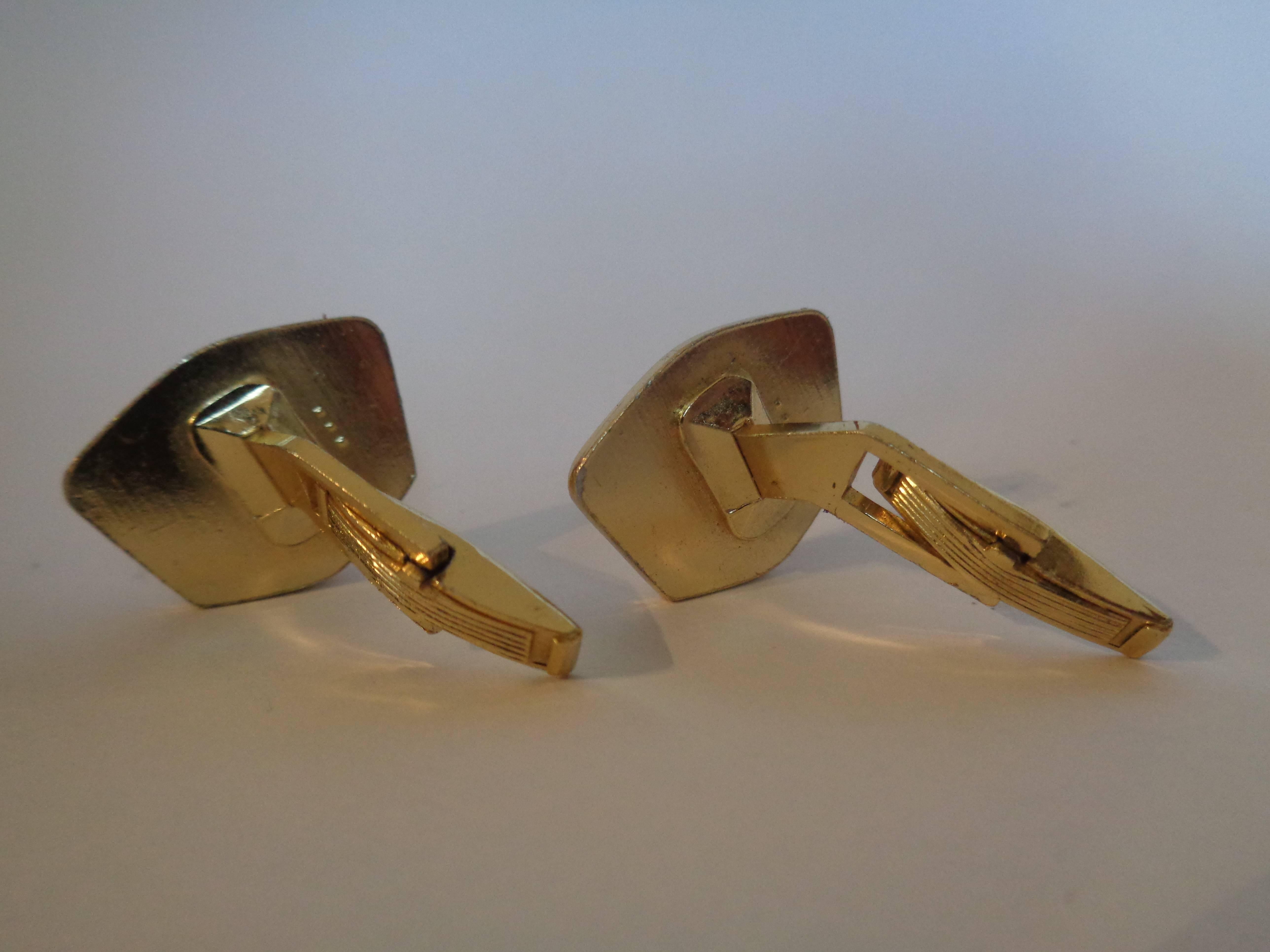 Women's or Men's 1980s Gold tone  stone Cufflink For Sale