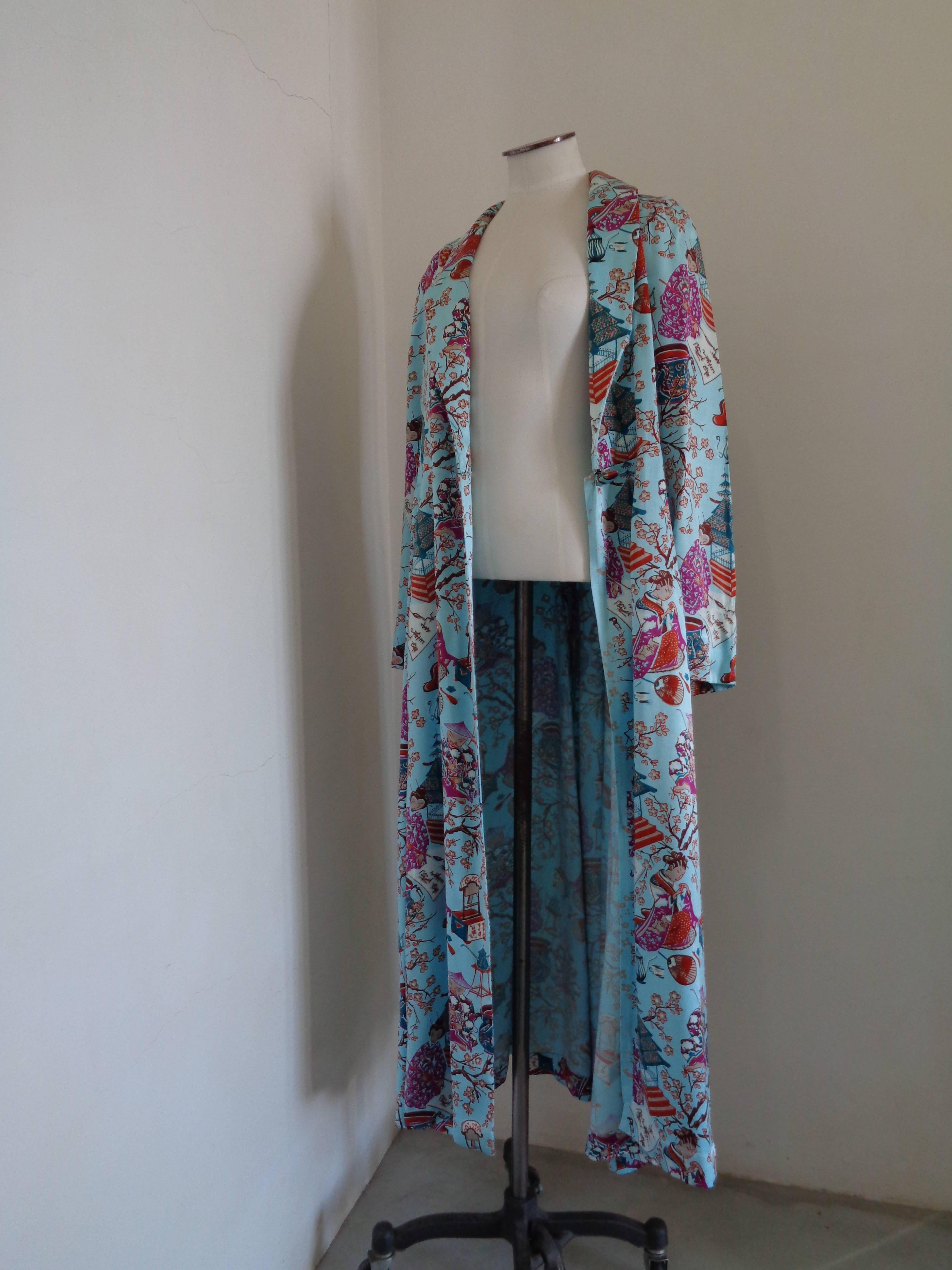 Light Blu multicolour Silk Kimono 1
