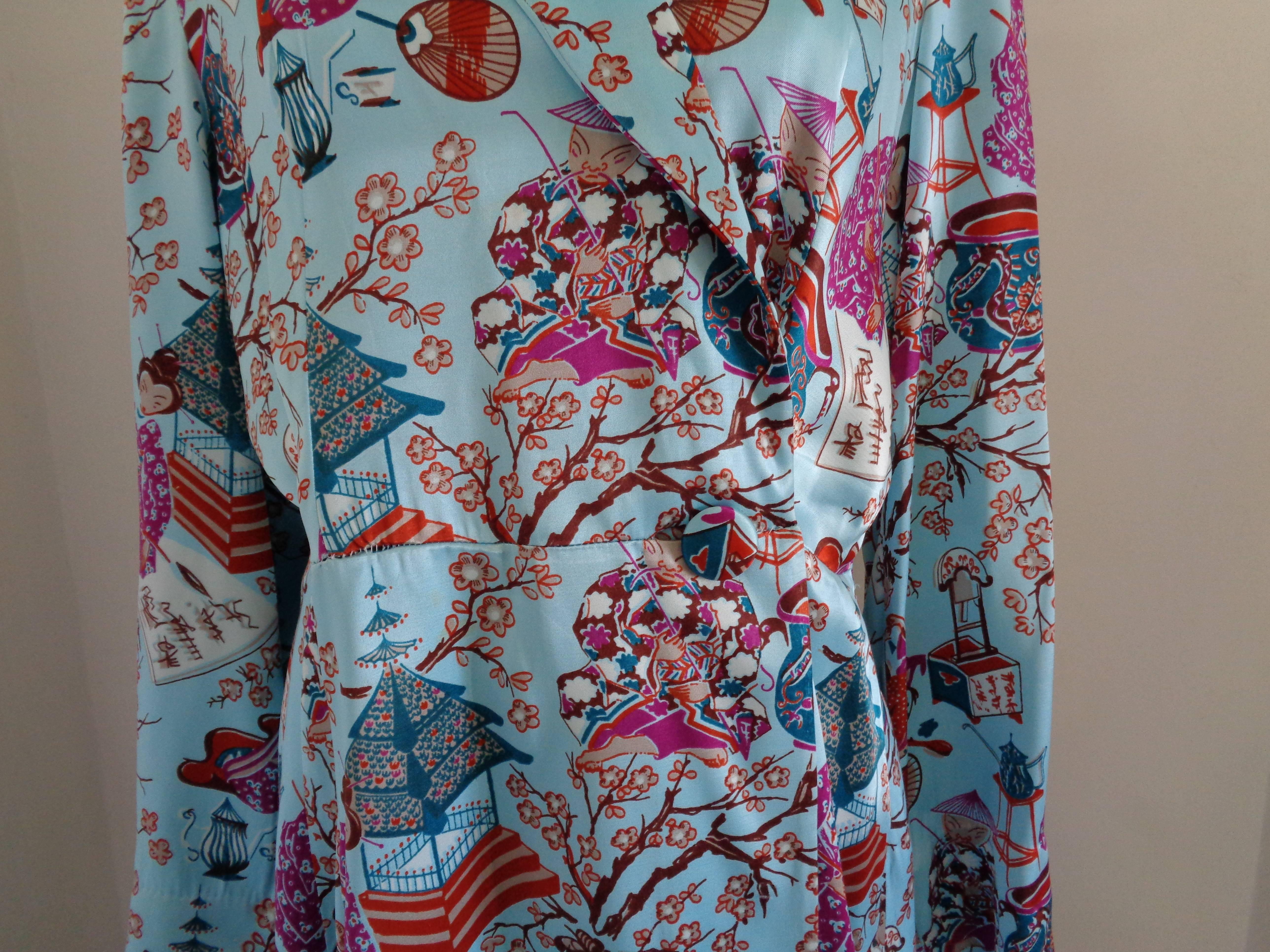 Light Blu multicolour Silk Kimono In Excellent Condition In Capri, IT