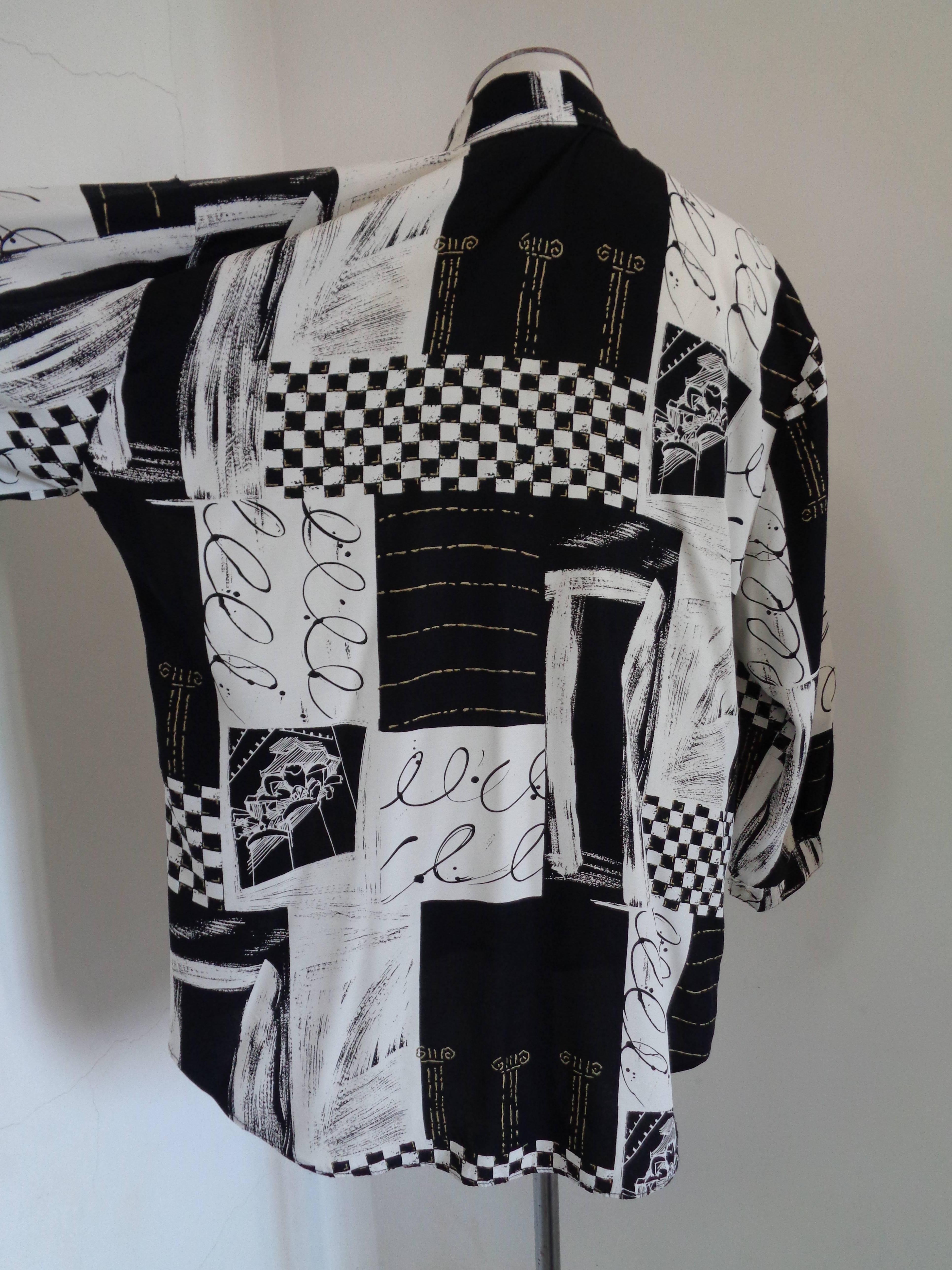 1980s Vintage Black & White Silk Shirt In Excellent Condition In Capri, IT