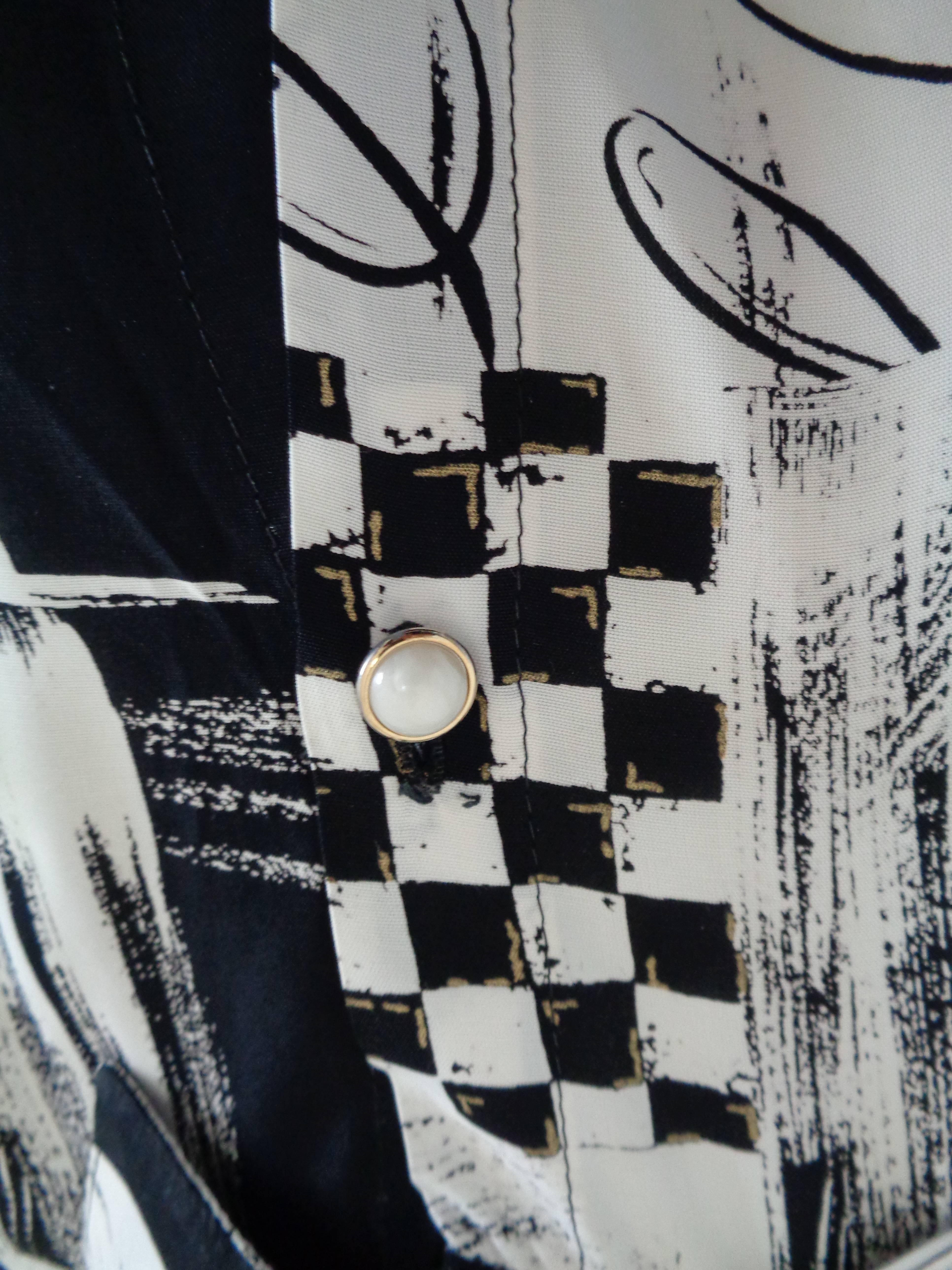Women's or Men's 1980s Vintage Black & White Silk Shirt