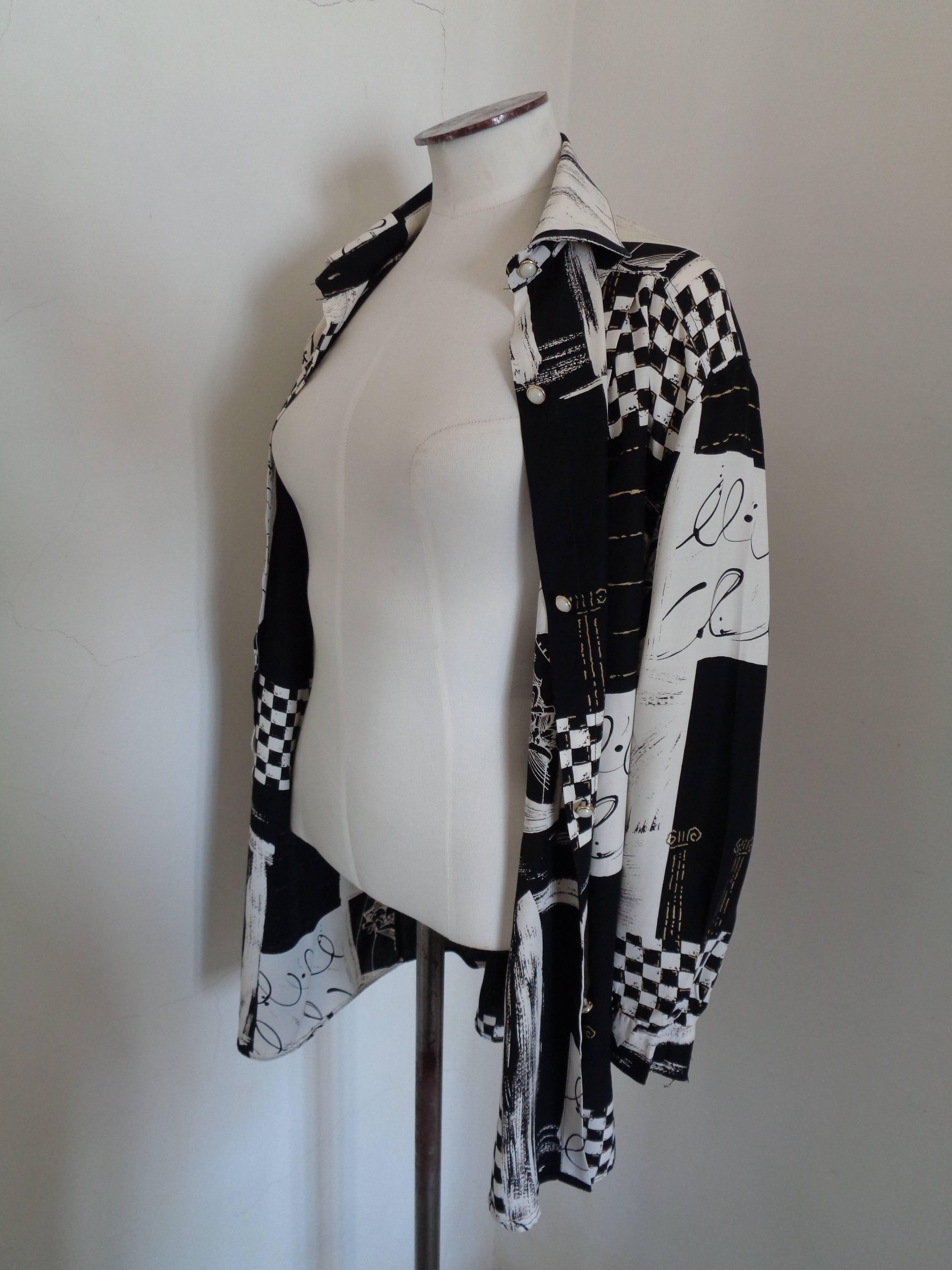 1980s Vintage Black & White Silk Shirt 1
