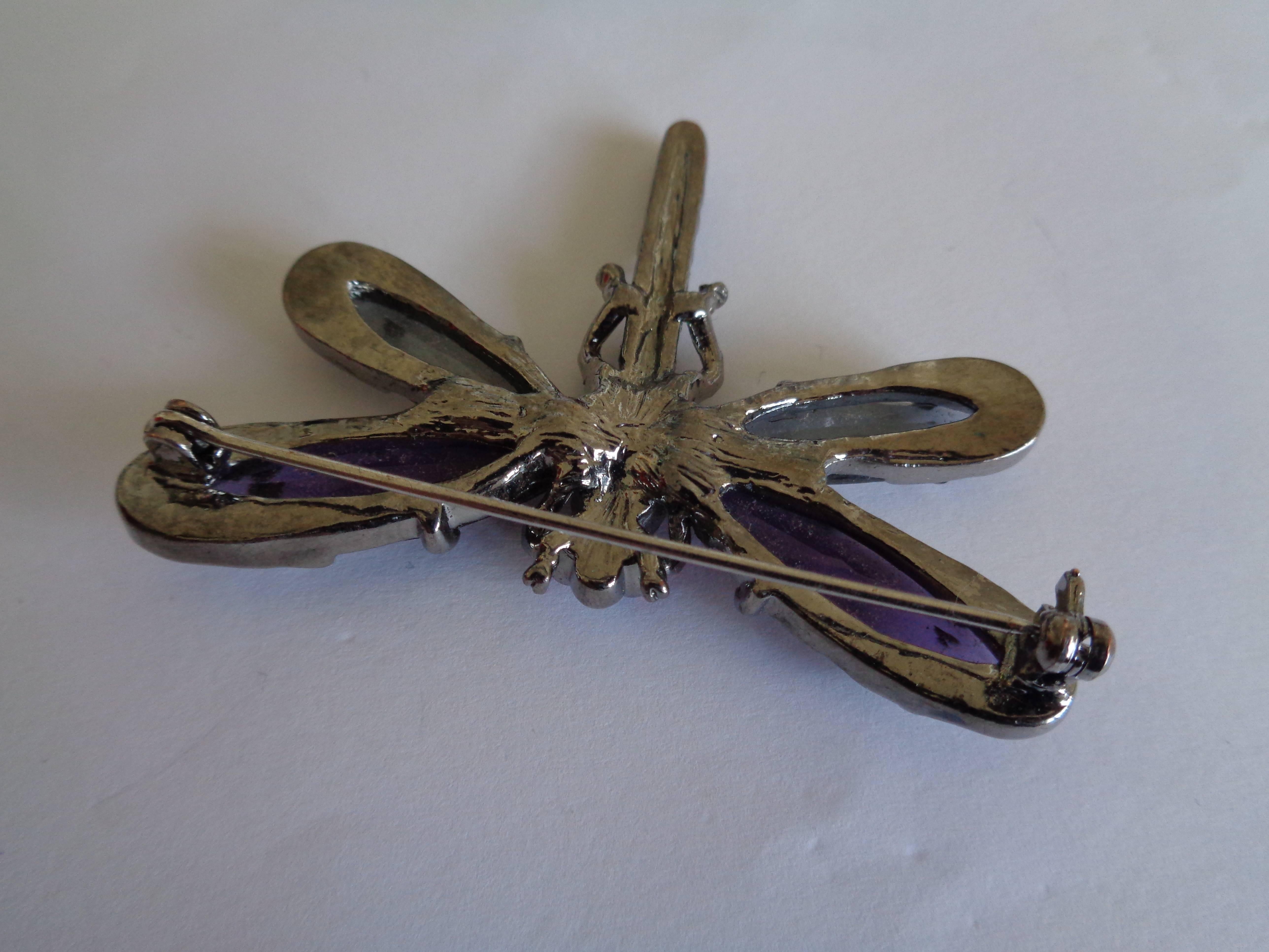 Women's or Men's Dragonfly Purple Light blu Silver Swarovski Brooch Pin