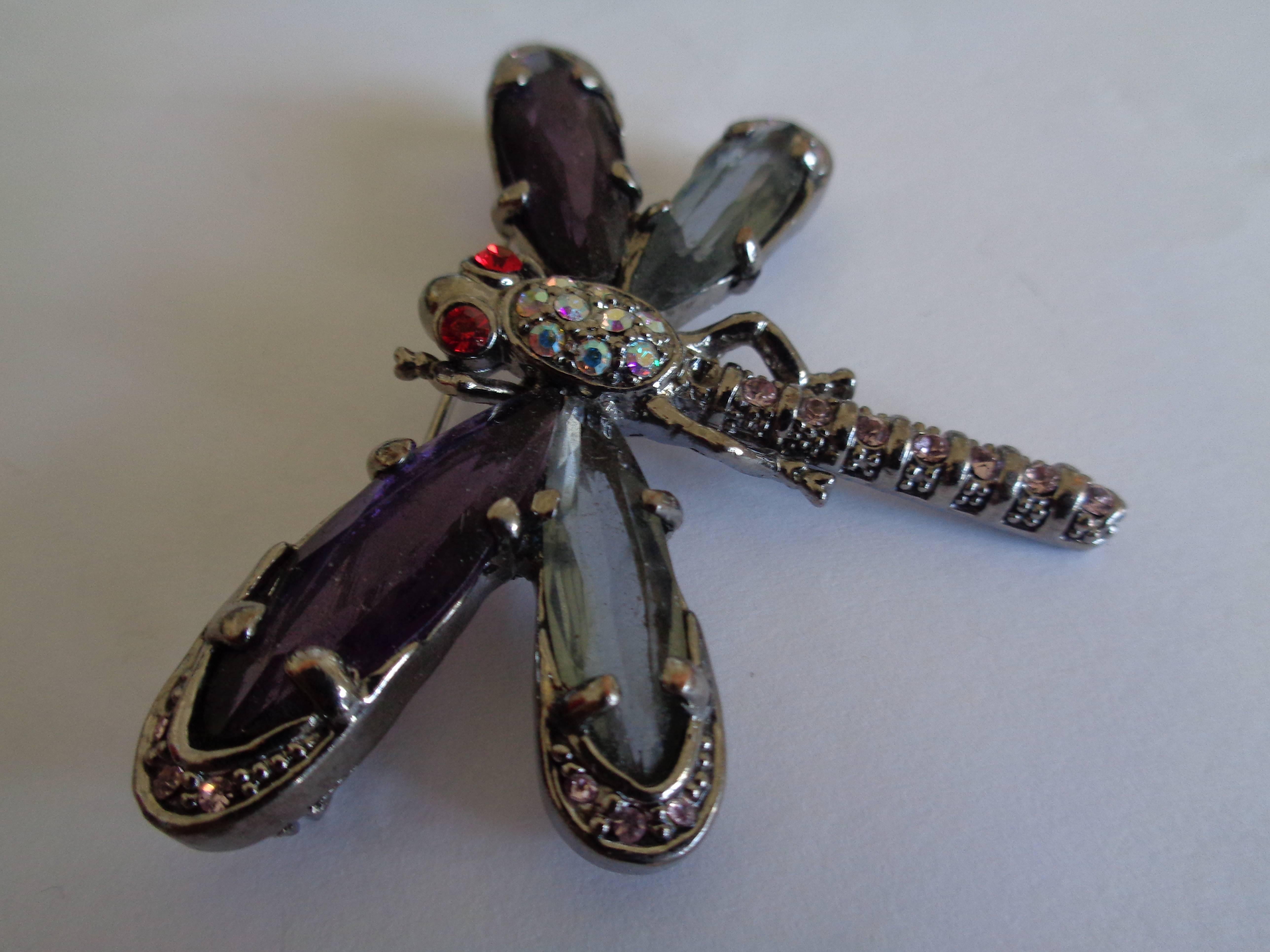 Dragonfly Purple Light blu Silver Swarovski Brooch Pin 1