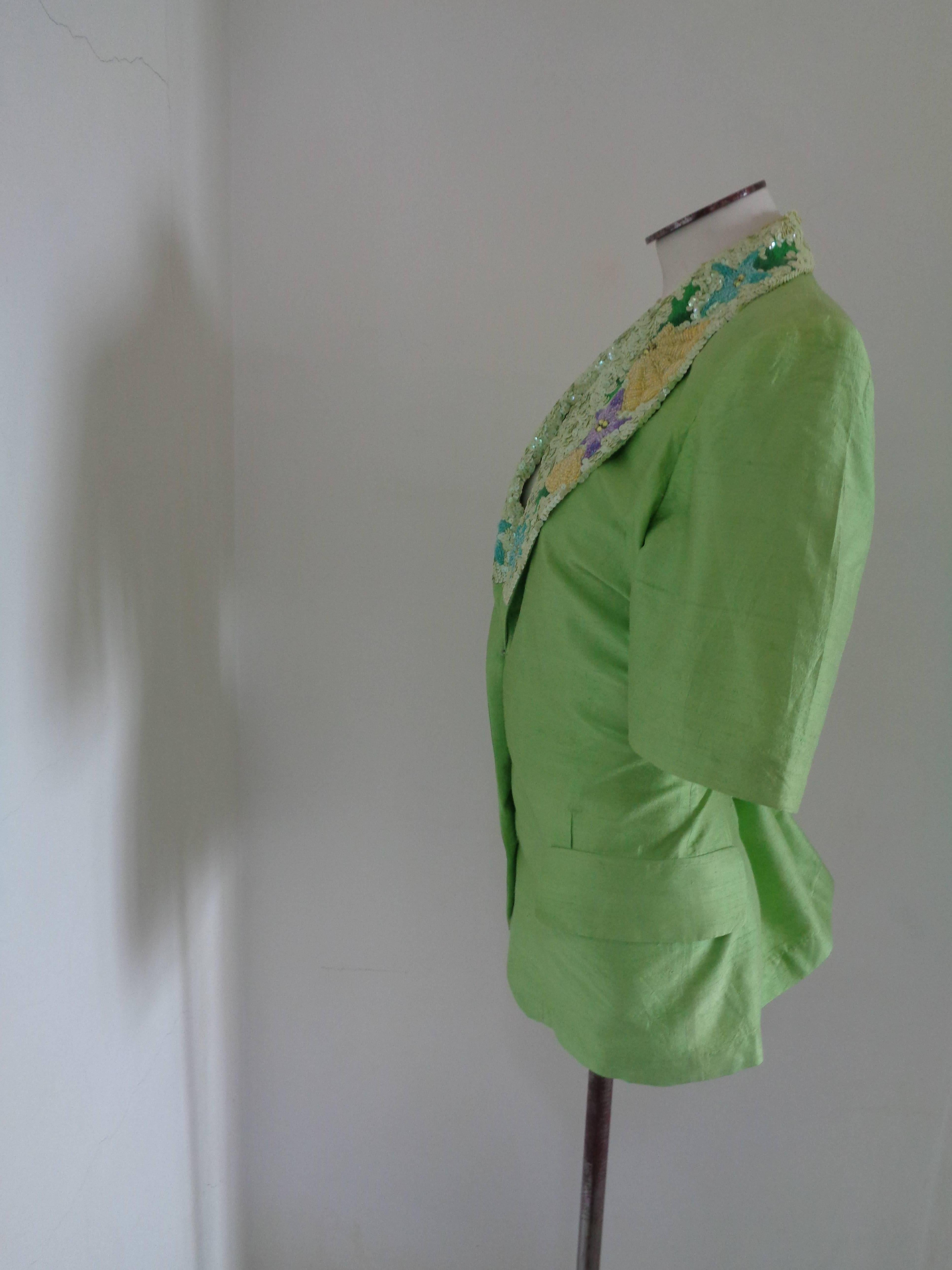 Post Scriptum Green sequins Silk Jacket In Excellent Condition For Sale In Capri, IT