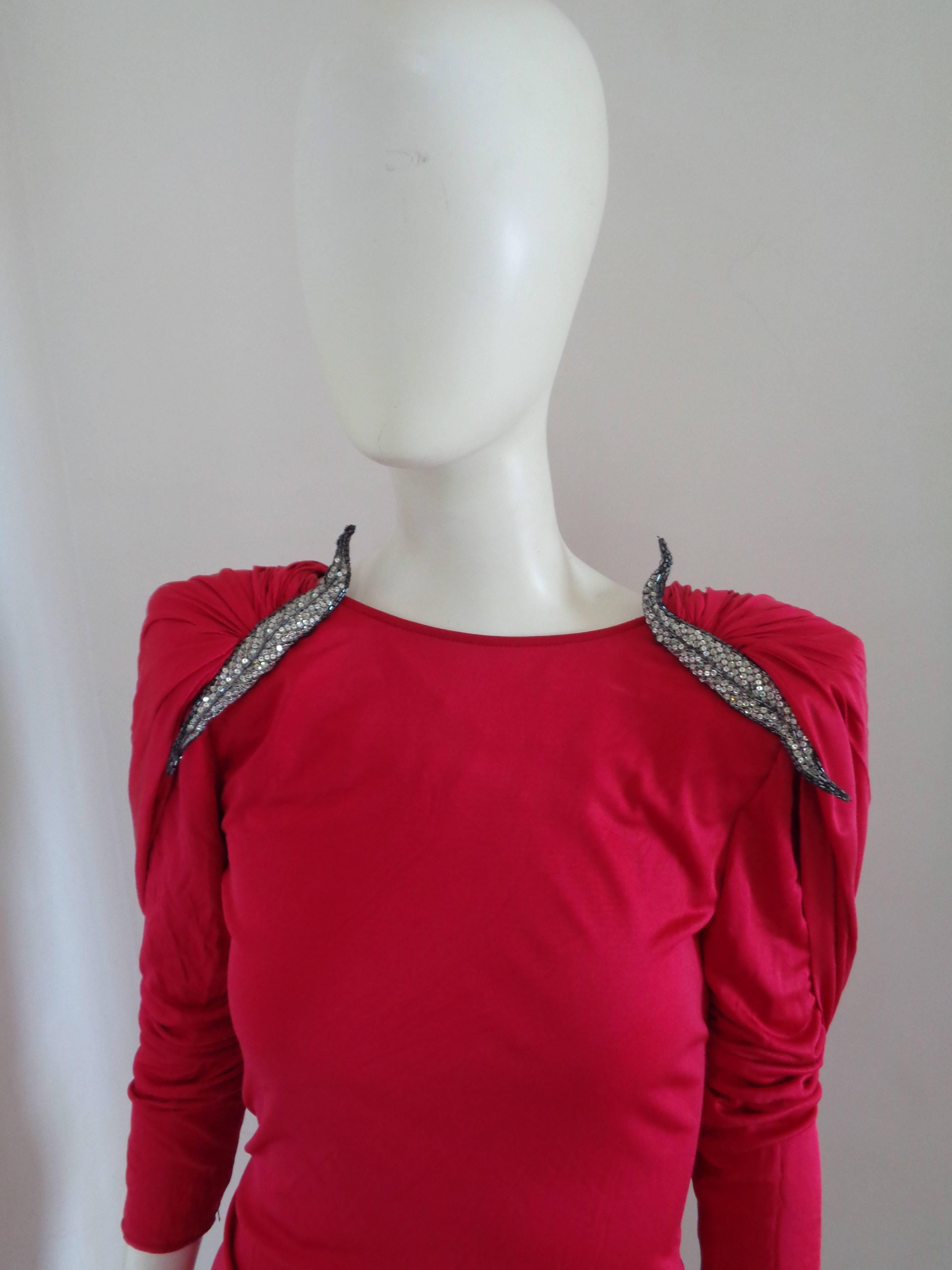 Valentino Boutique Fucsia Silk Dress NWOT

Embellished with silver sequins over arms close to neck
Still with original tags
Totally made in italy in size 6
Composition: Silk
