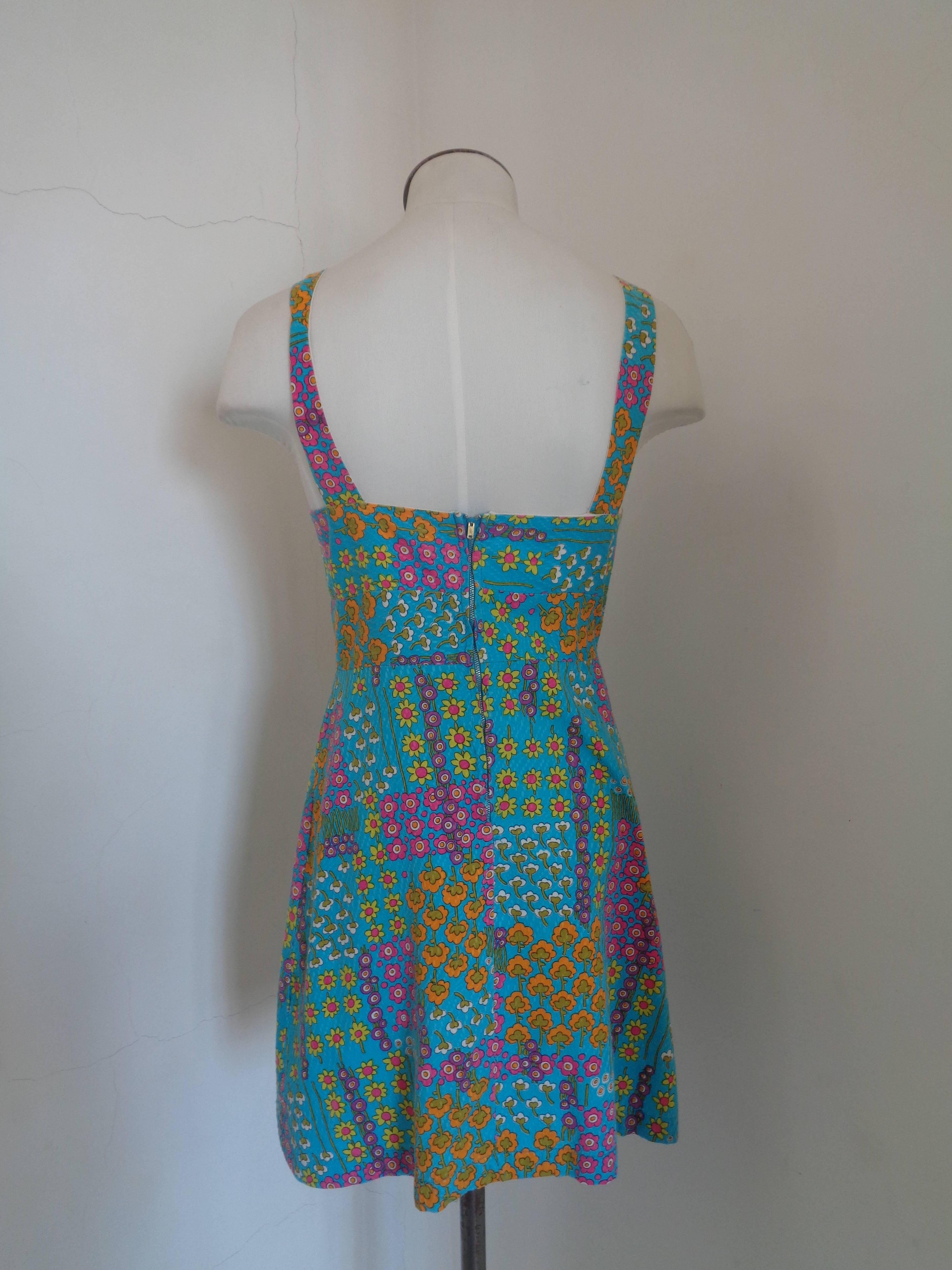 1970s Light Blu Flowers Dress In Excellent Condition For Sale In Capri, IT