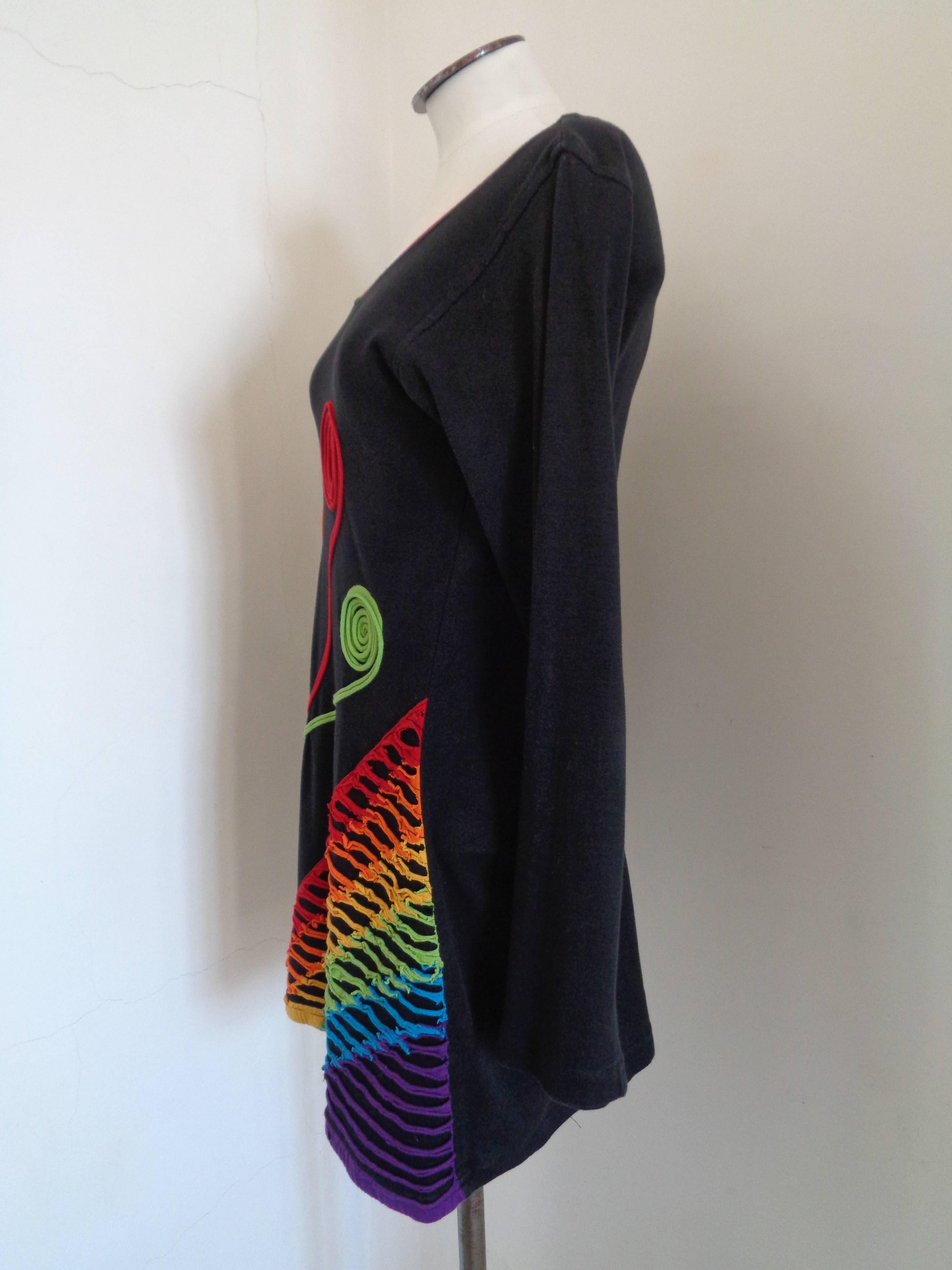 Aniqua Black multicolour Cotton Dress In Excellent Condition For Sale In Capri, IT