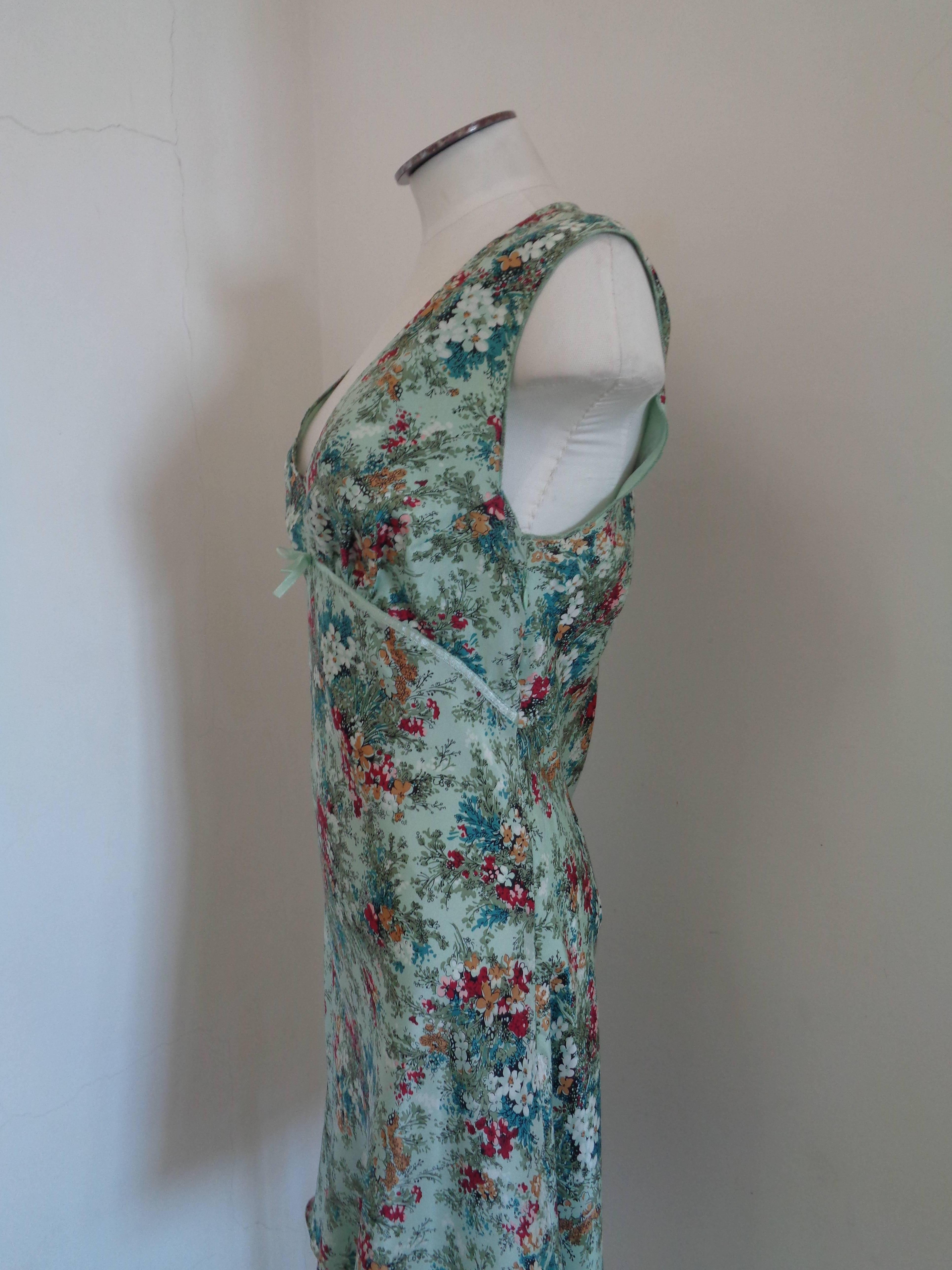 Gray Vintage Light blu multicolour flowers Blunautica silk Dress For Sale