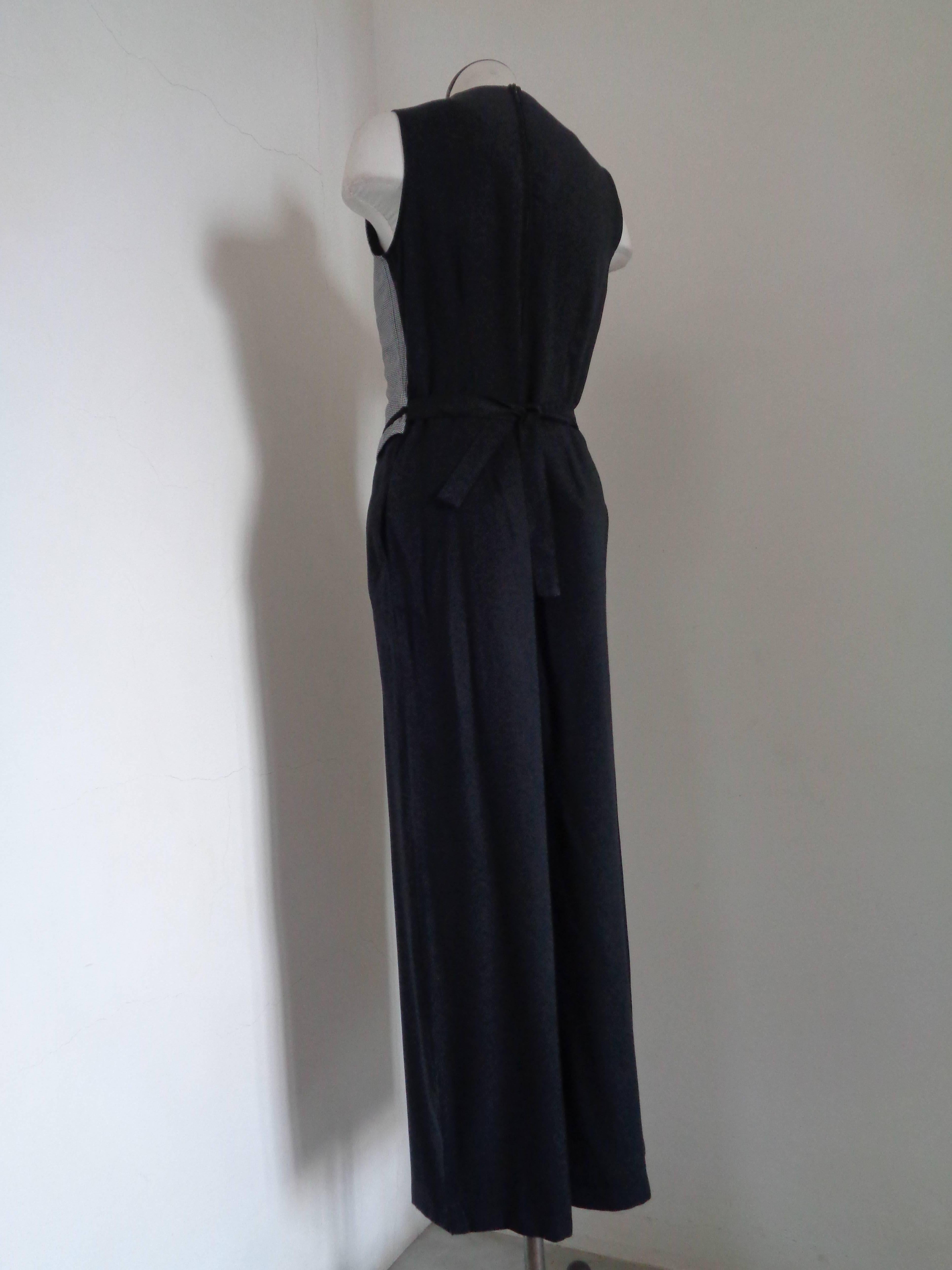 1970s Vintage Black and Grey Gilet Pants Jumpsuit  For Sale 1