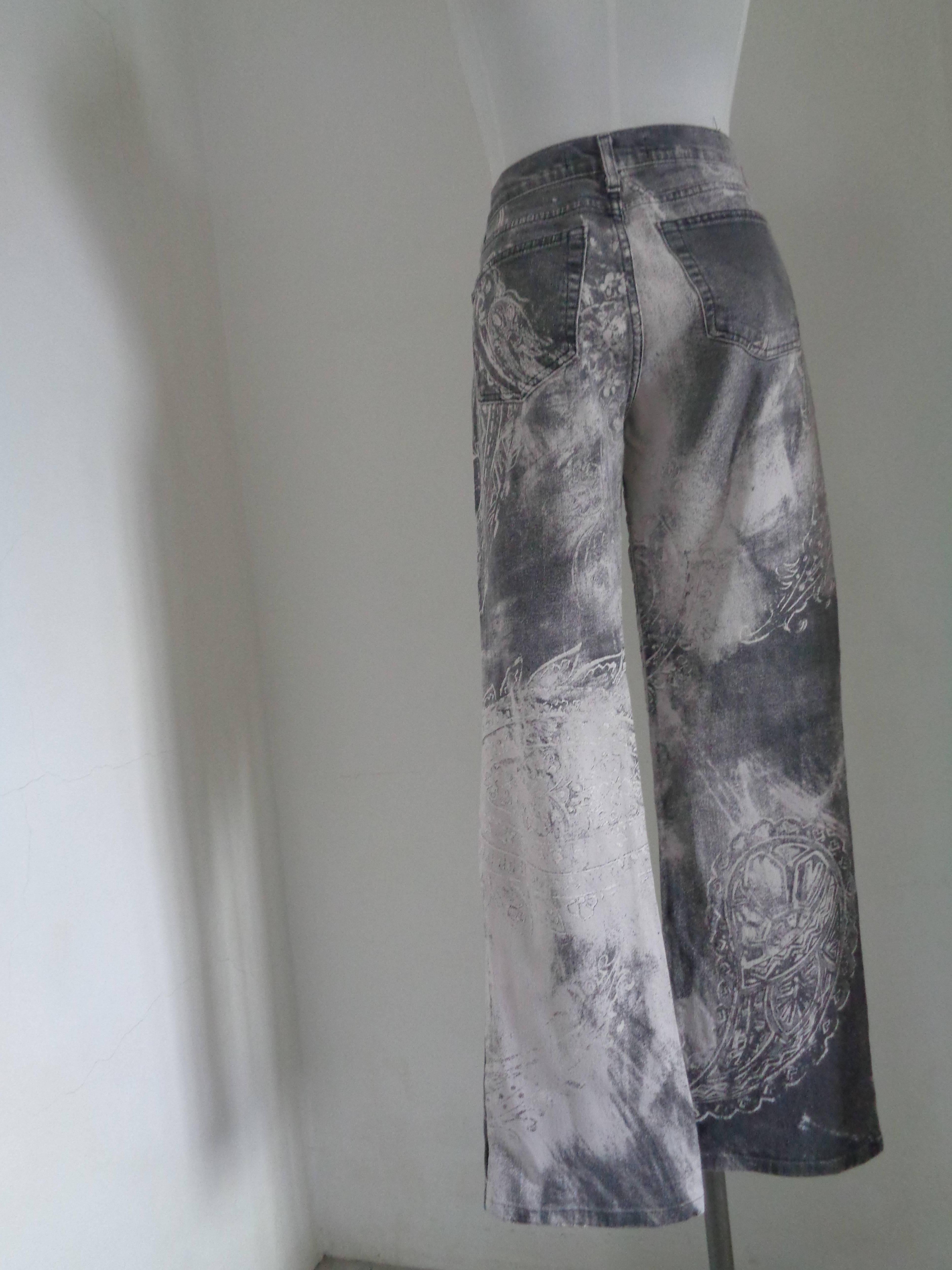Women's Roberto Cavalli Grey White Cotton Denim Pants