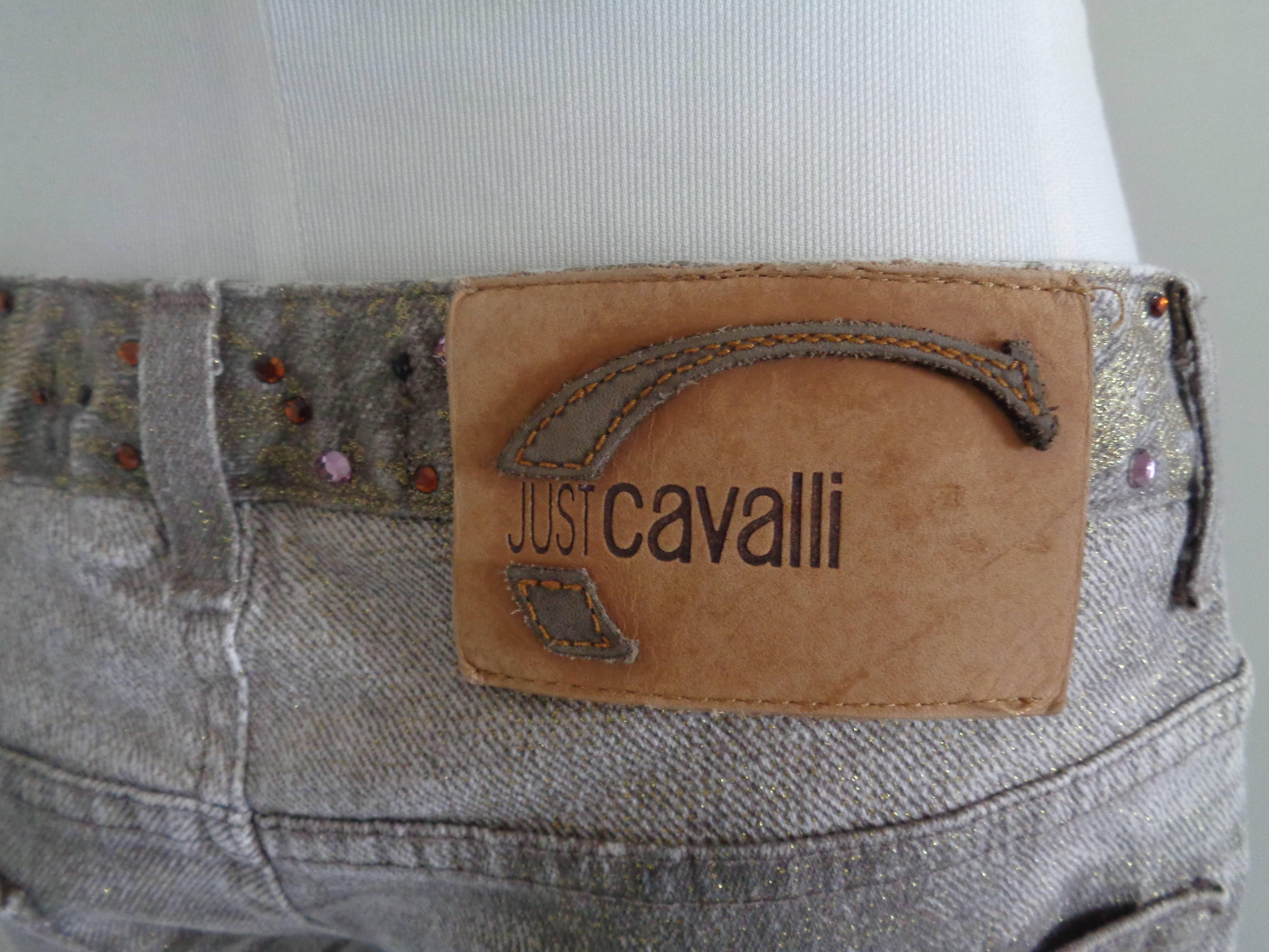 Roberto Cavalli Grey Brown with studs Denim Pants In Excellent Condition For Sale In Capri, IT