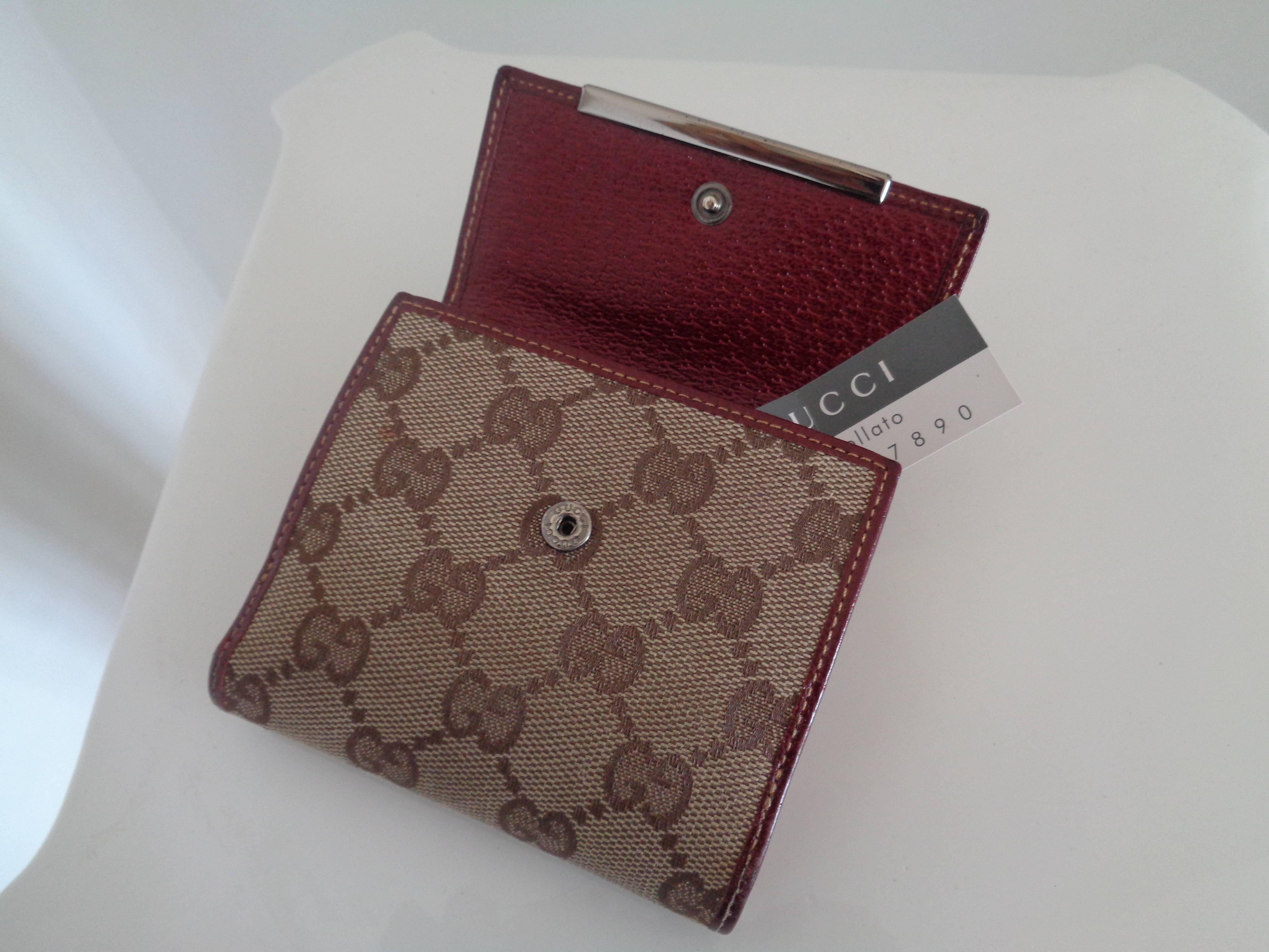 Gucci monogram Canvas Bordeaux Leather Wallet In Good Condition In Capri, IT