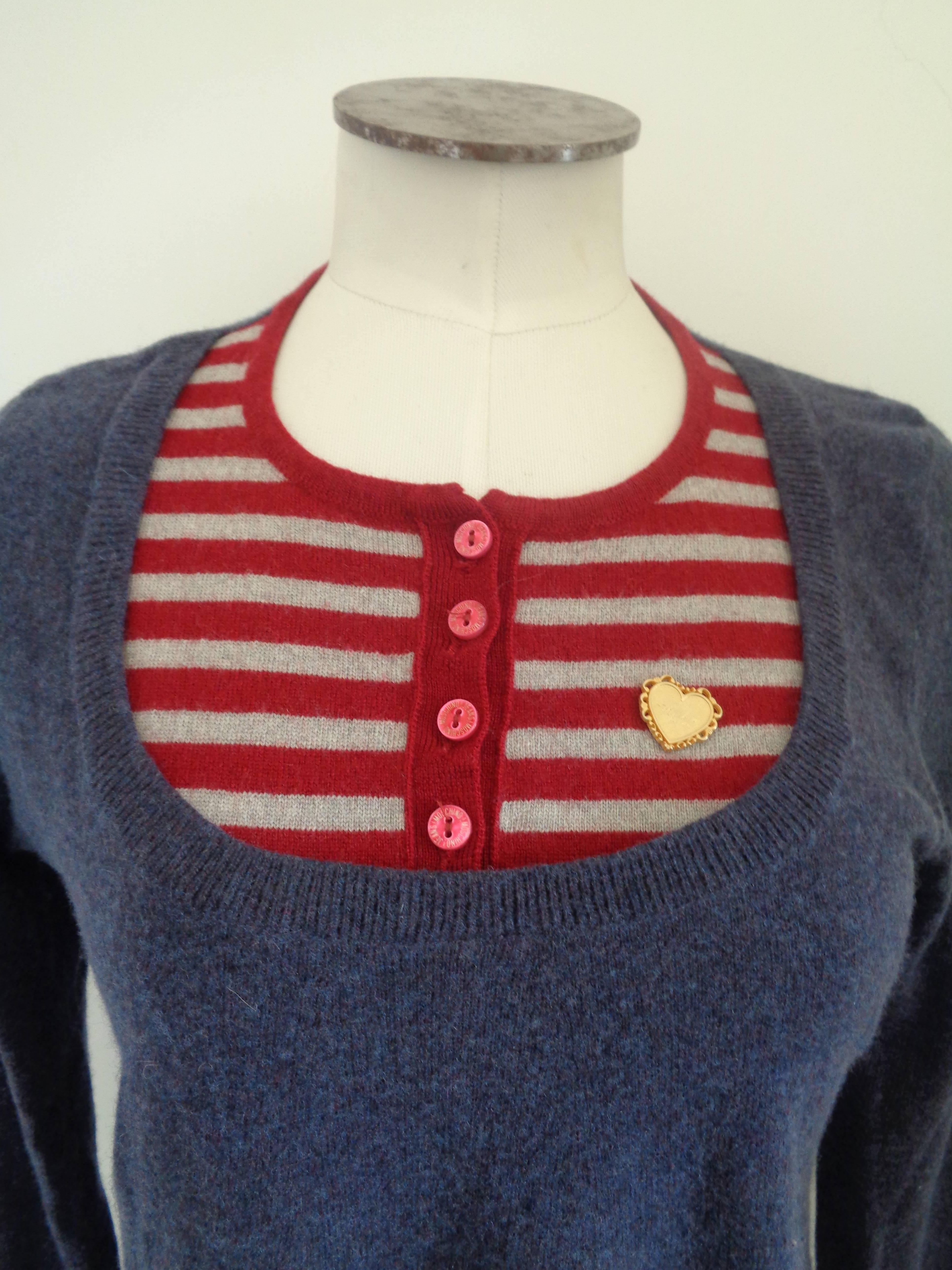 Moschino Wool Blu White and Red Stripes Shirt

embellished with an heart on the top
Totally made in italy in size 42