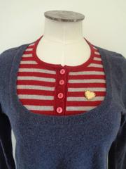 Moschino Vintage 1980s Women's Wool Shirt Blue White Red Stripes Heart
