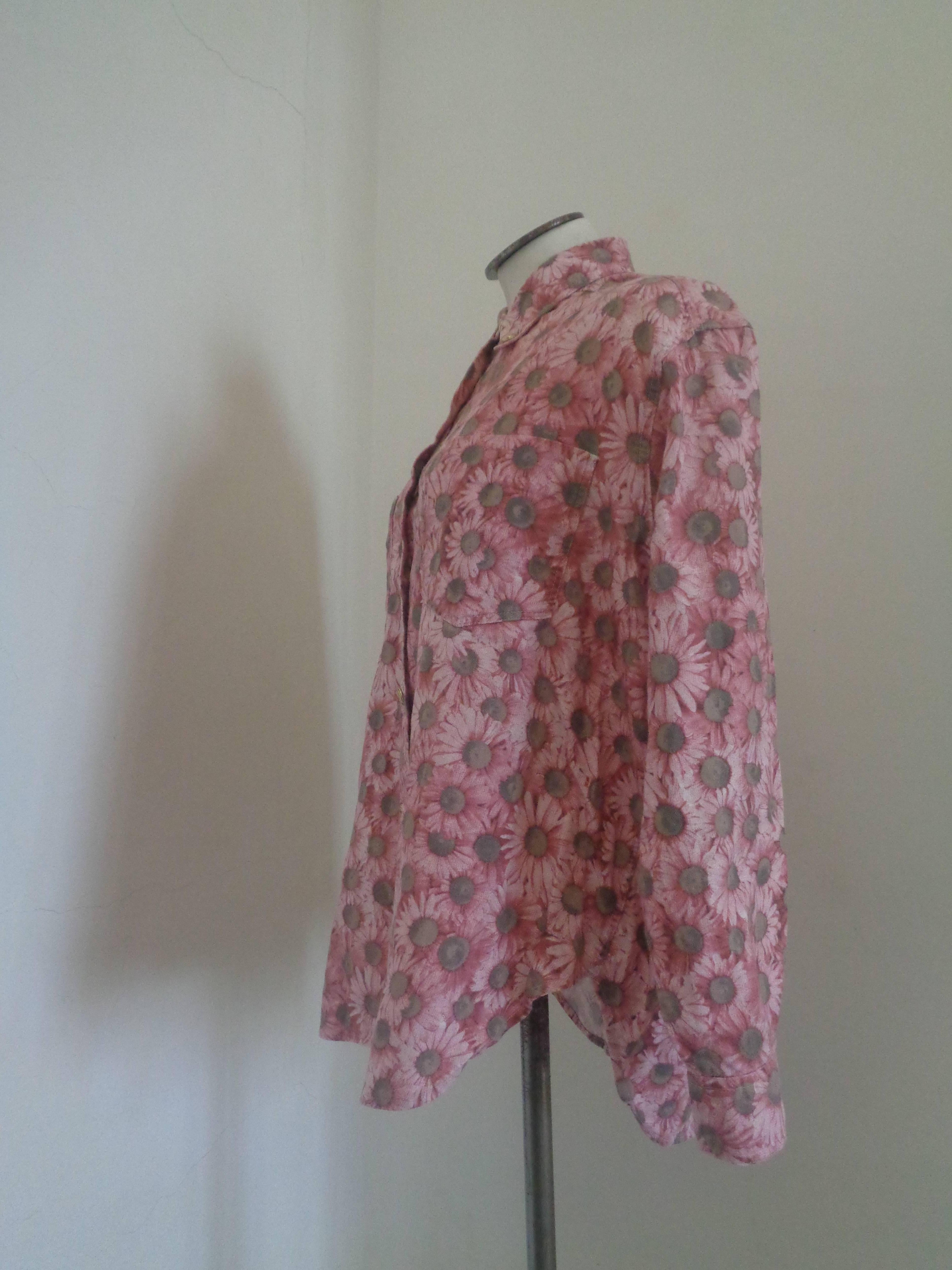 Gray Moschino Pink Flower Cotton Shirt For Sale