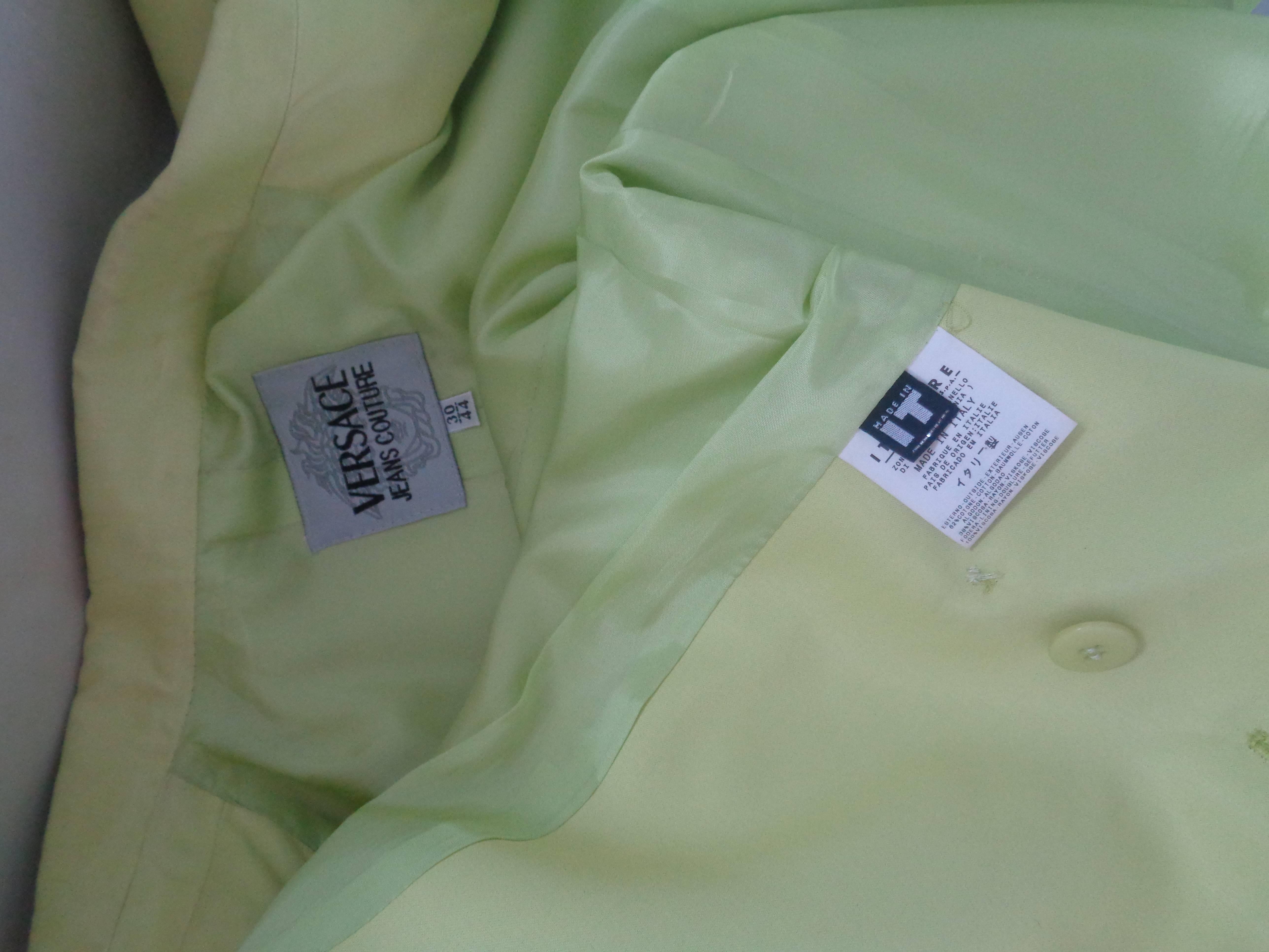Versace light Green Cotton Jacket In Excellent Condition For Sale In Capri, IT