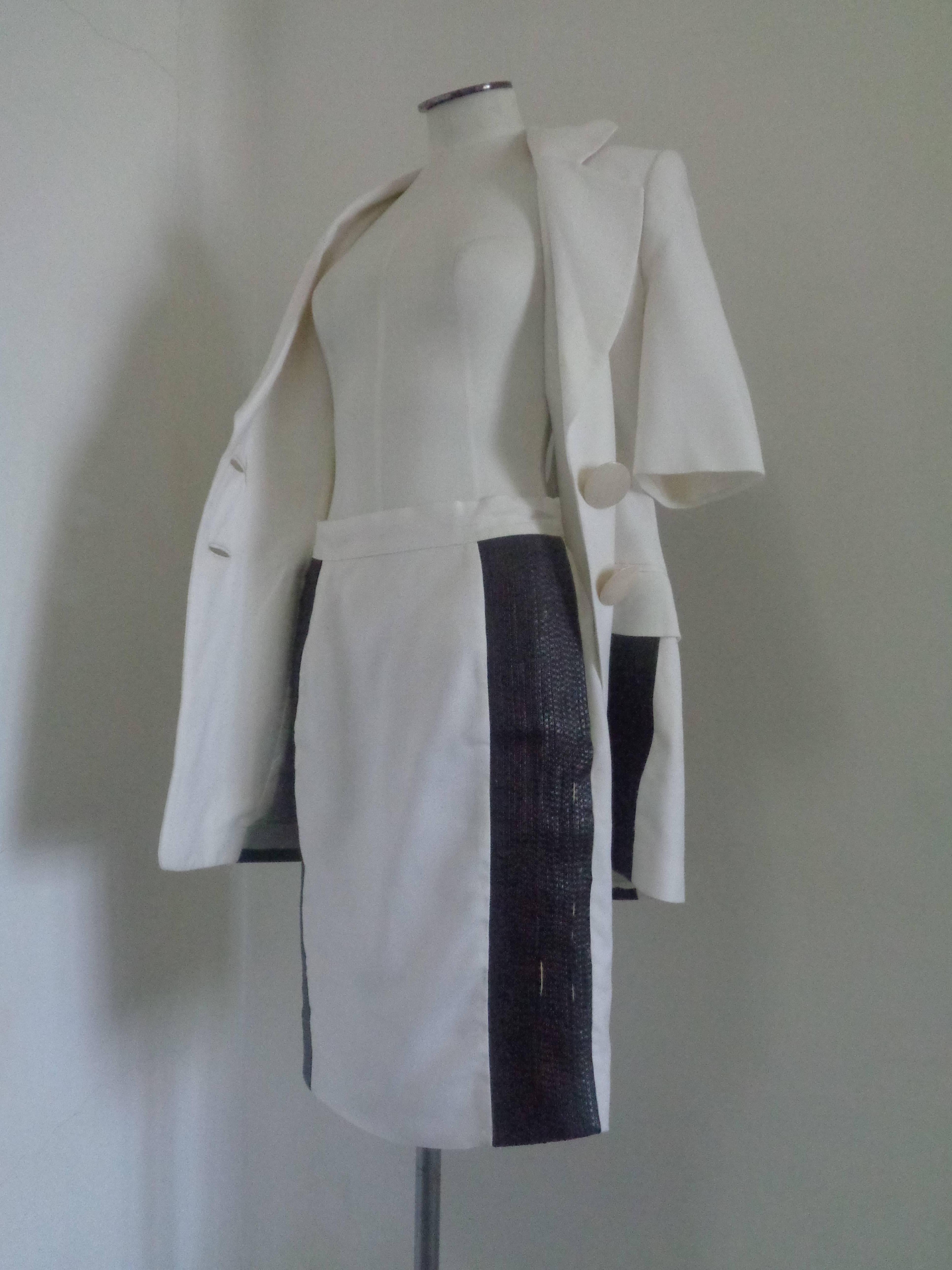 Gray Gianfranco Ferre Silk Leather Skirt suit
