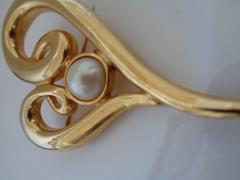 Vintage Gold Tone Hearts Faux Pearl Brooch Pin