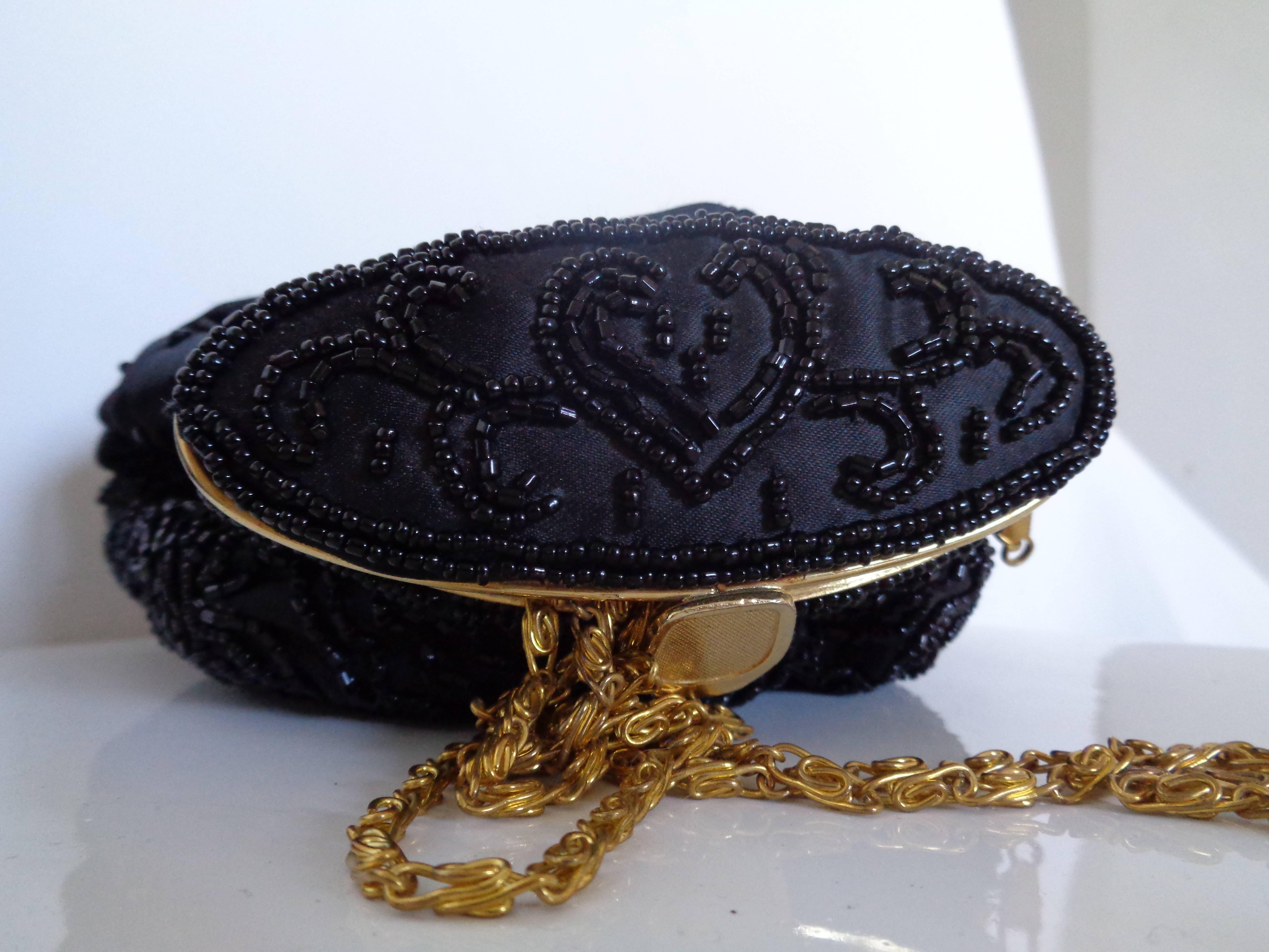 Women's or Men's 1970s Black beads gold tone shoulder bag