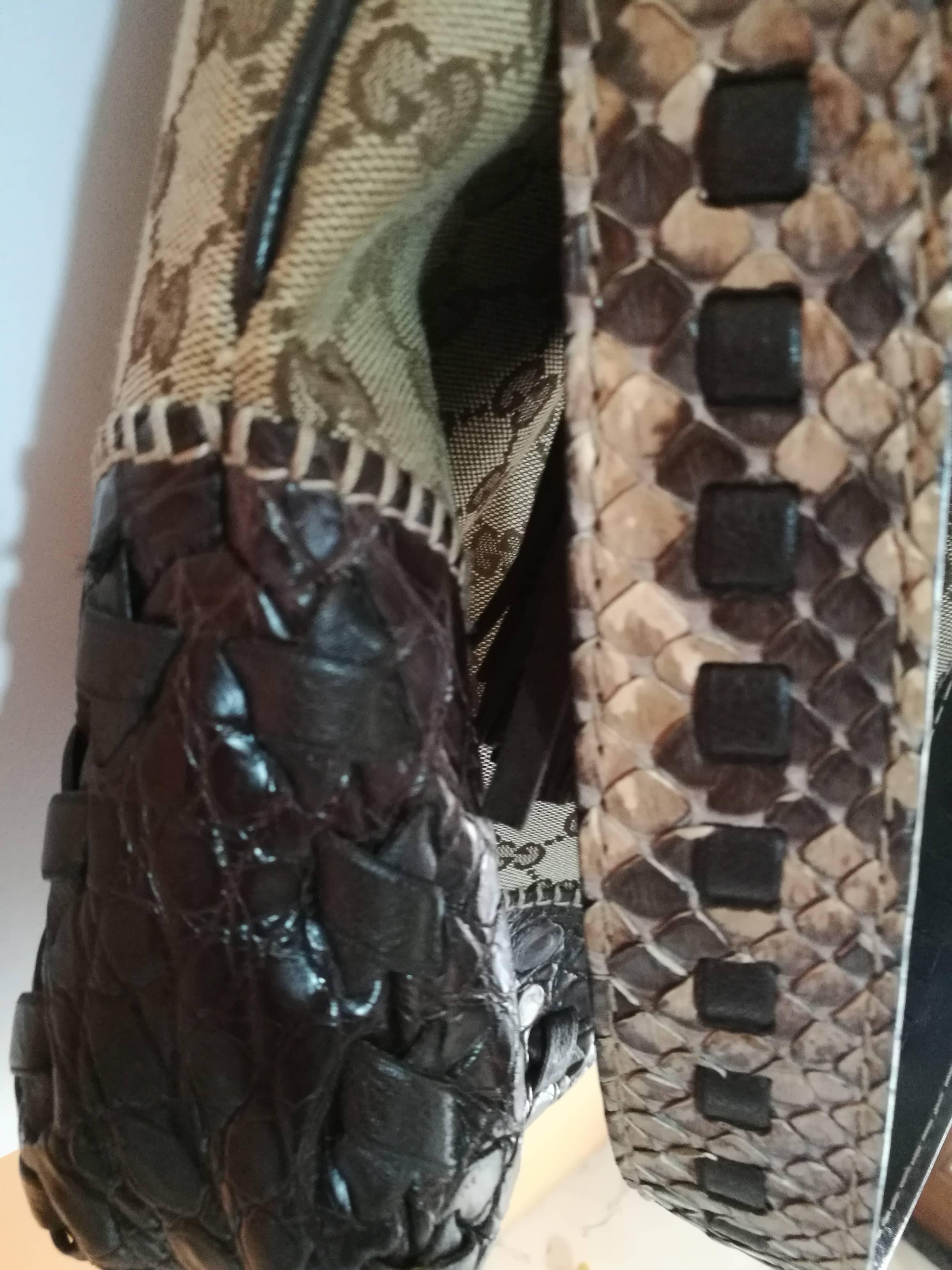 Black Gucci Monogram Crocodile and Python Skin Shoulder Bag