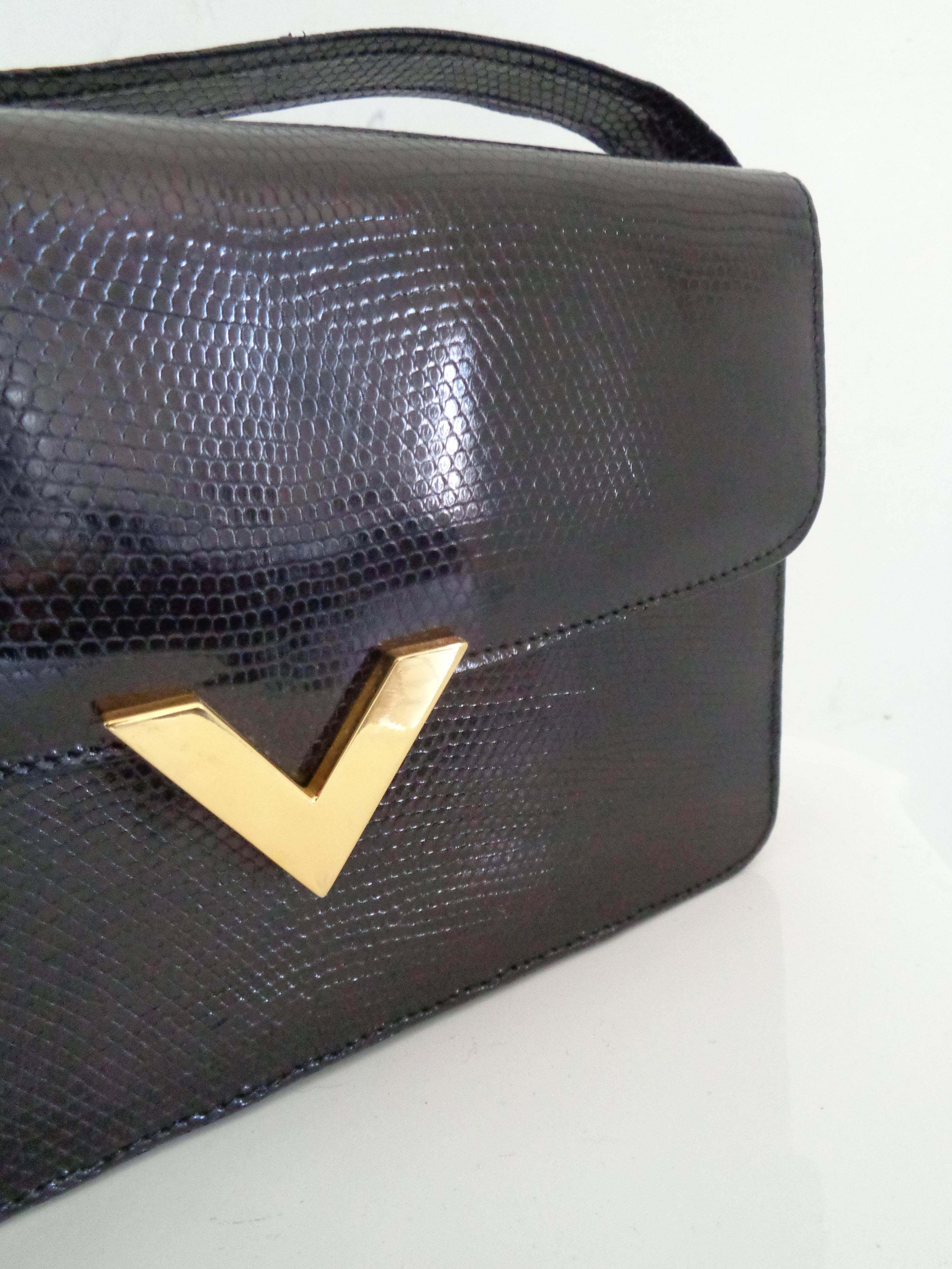 Valentino Dark Brown Lizard Shoulder Bag In New Condition In Capri, IT