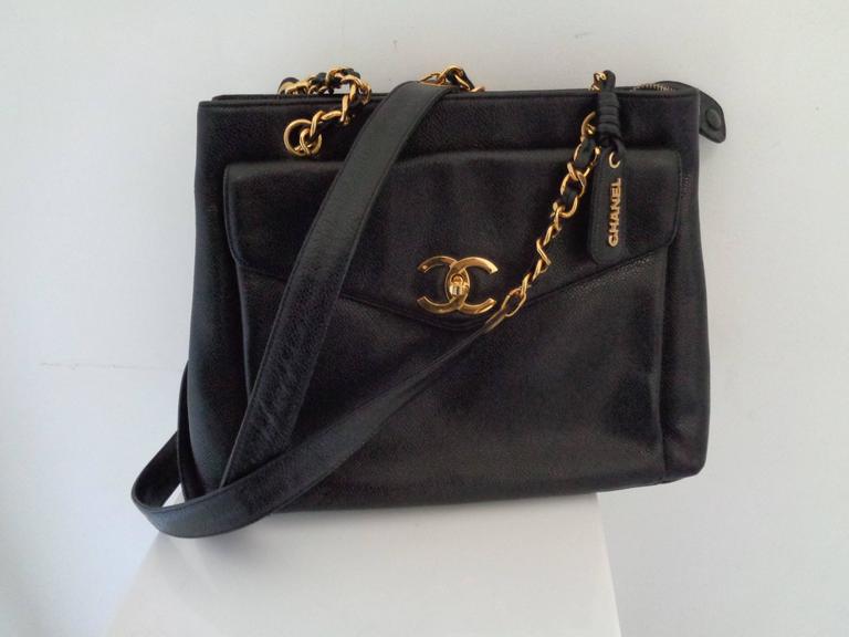 1994 - 1996 Chanel Black Caviar Leather Shoulder Bag at 1stDibs
