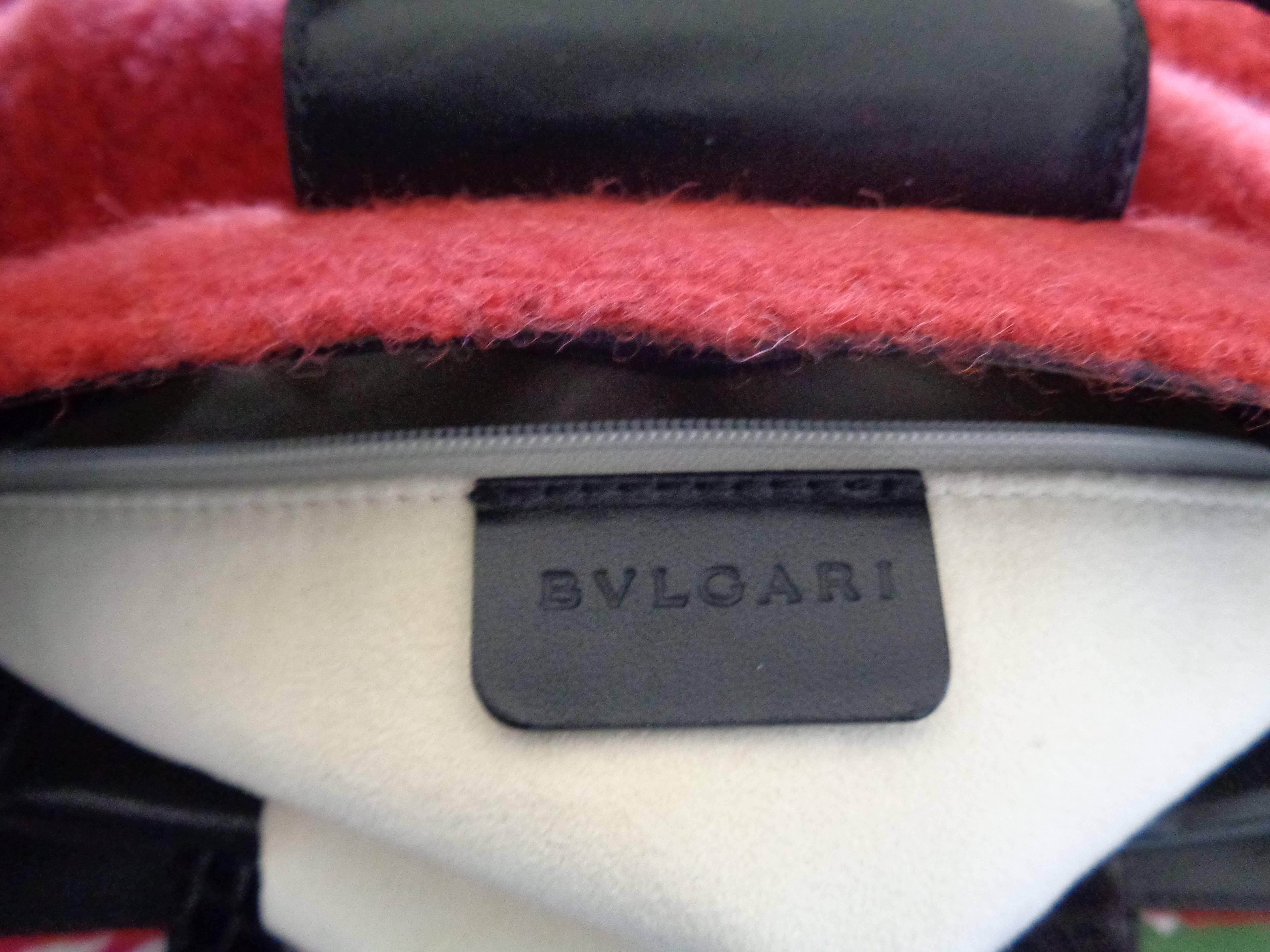 Black Bulgari Red Boiled Wool Shoulder Bag