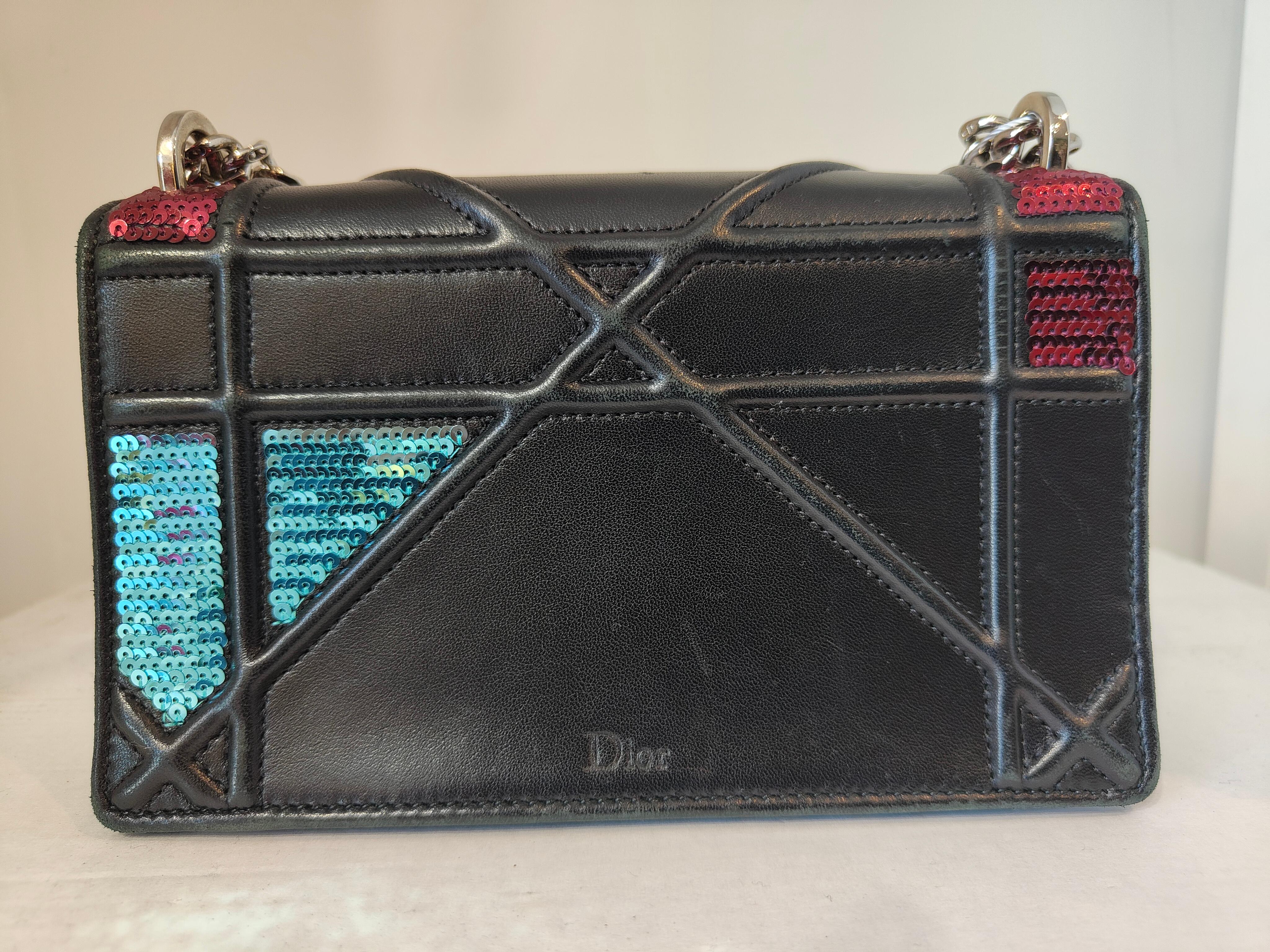 Christian Dior Sac à rabat Diorama noir avec paillettes Bon état - En vente à Capri, IT