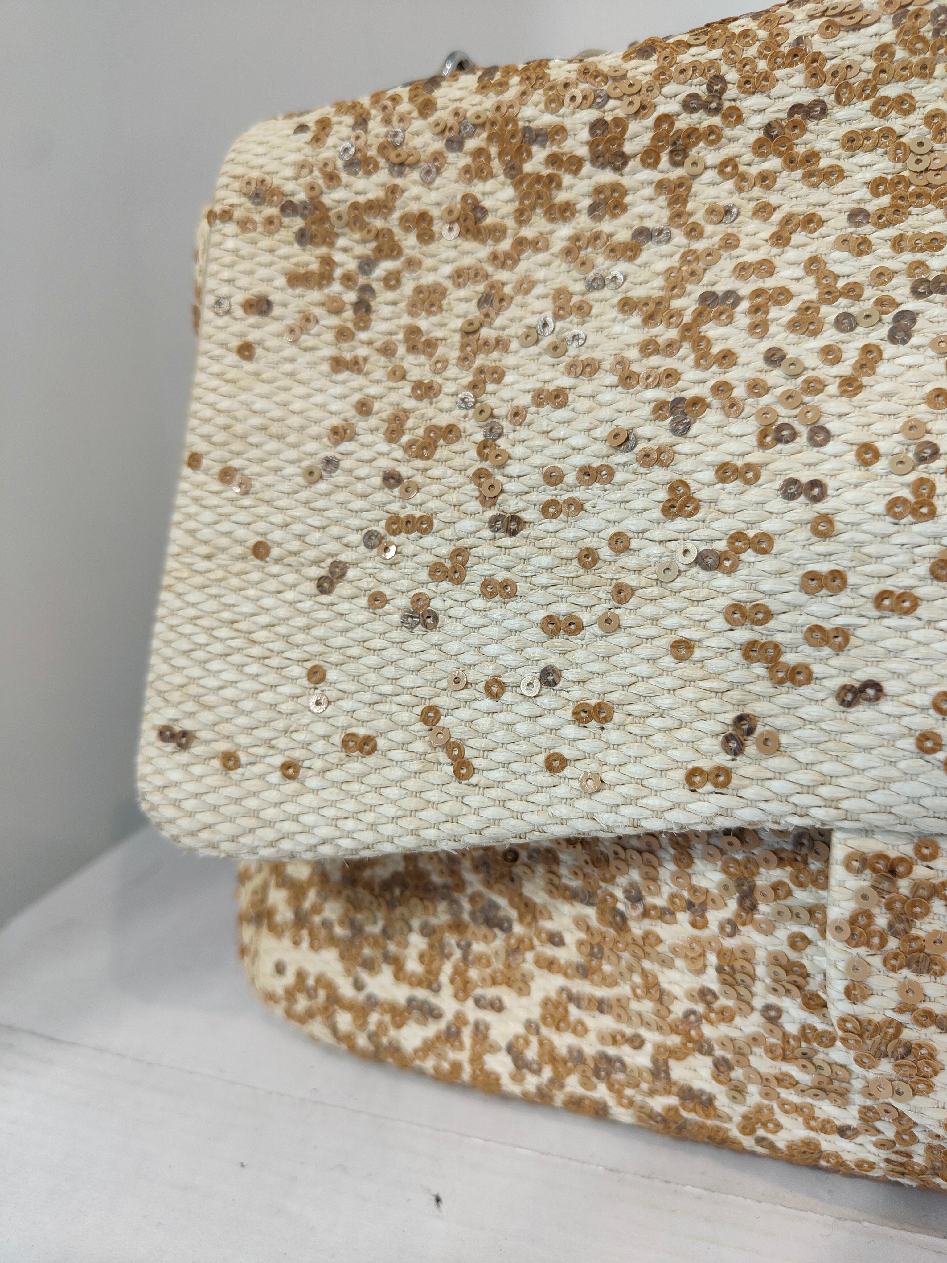 Chanel jumbo raffia sequins single flap
