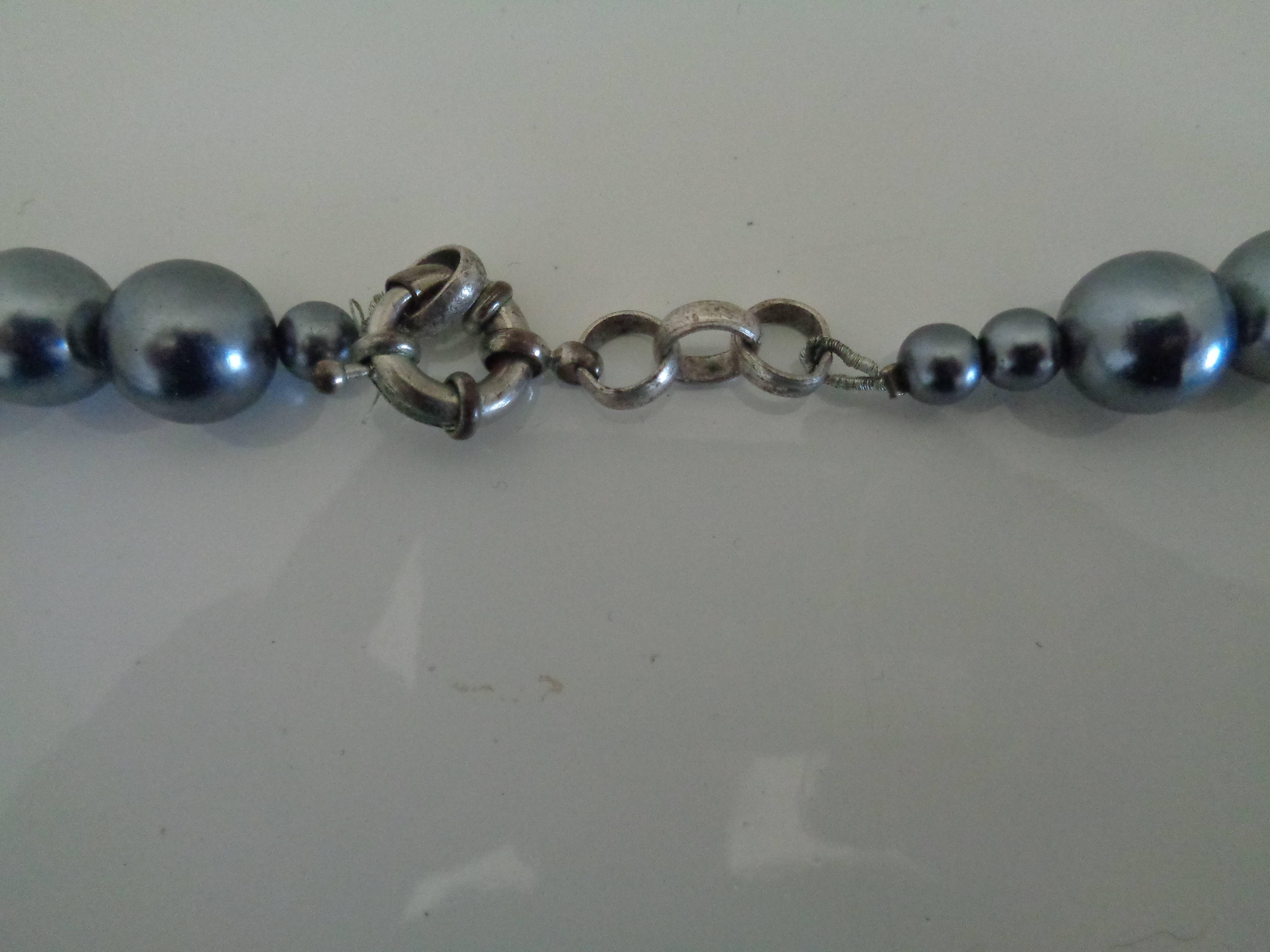 Women's or Men's Kenneth Jay Lane for Avon Grey Faux Pearls with Tiger Necklace