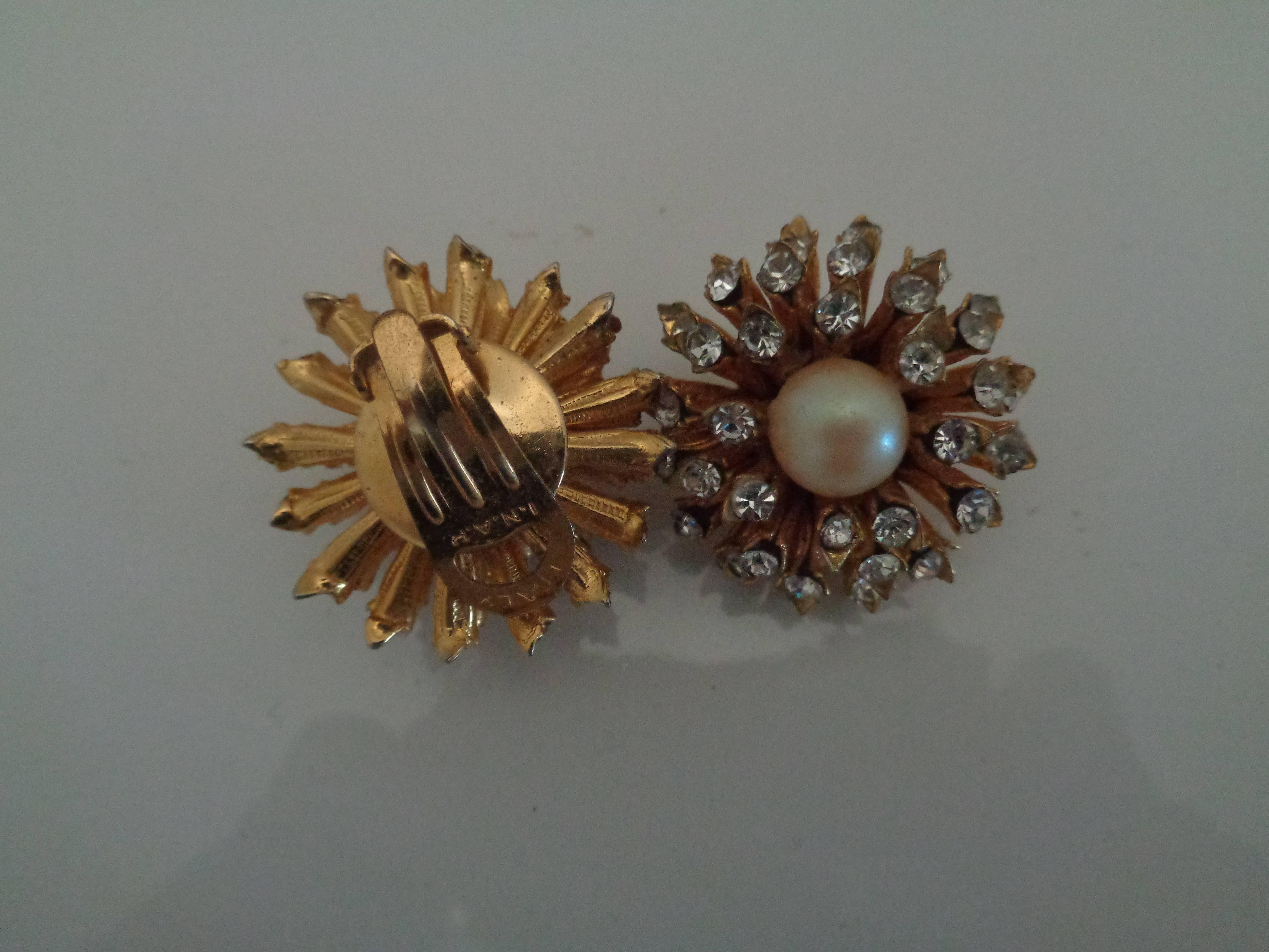 1980s I.N.A.P Gold tone with Crystal Swarovski and Faux Pearls Clip-on earrings
3.5 cm x 3.5 cm