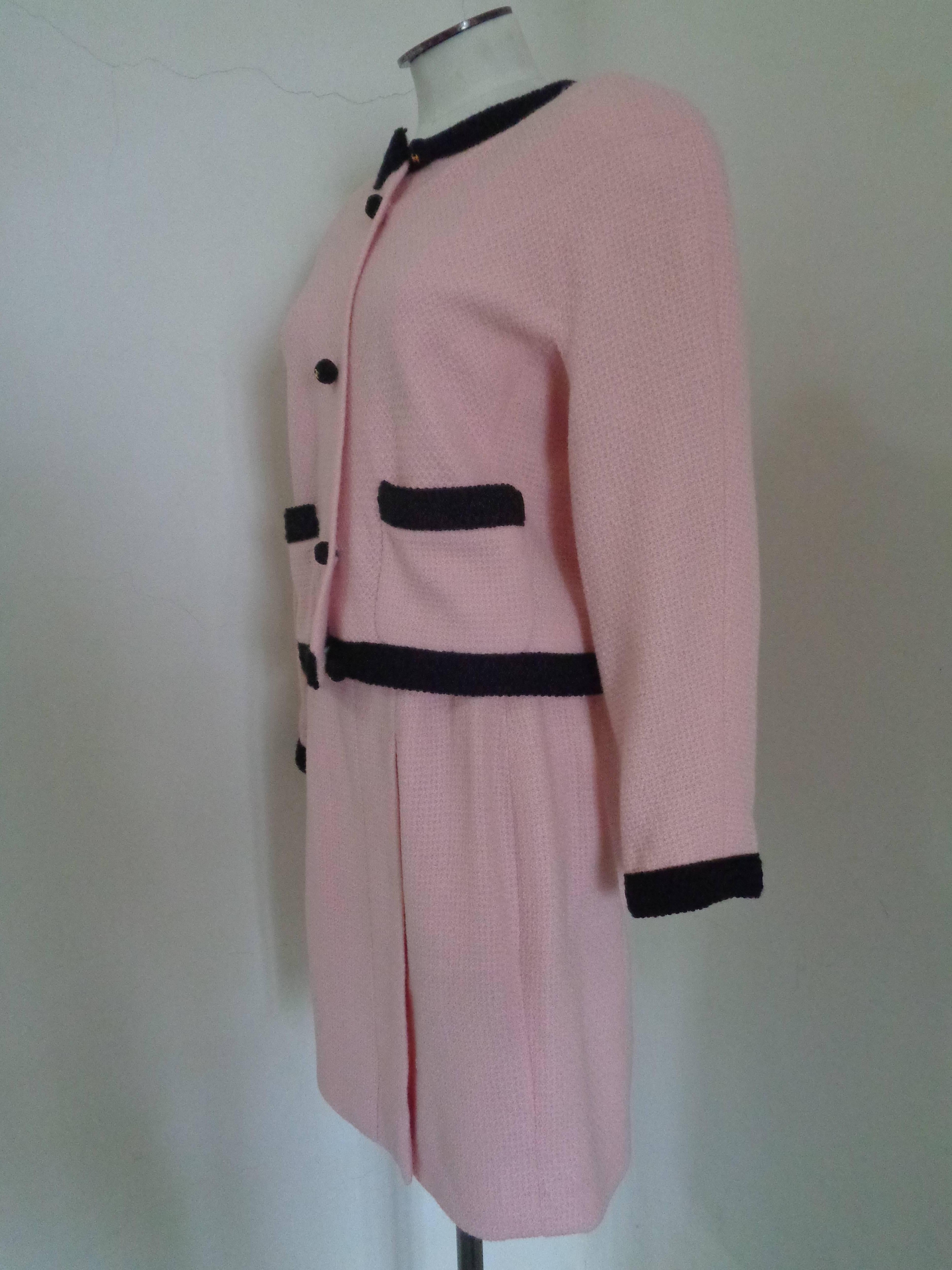 Women's or Men's Chanel Pink Black with Gold Hardware Wool Skirt Suit