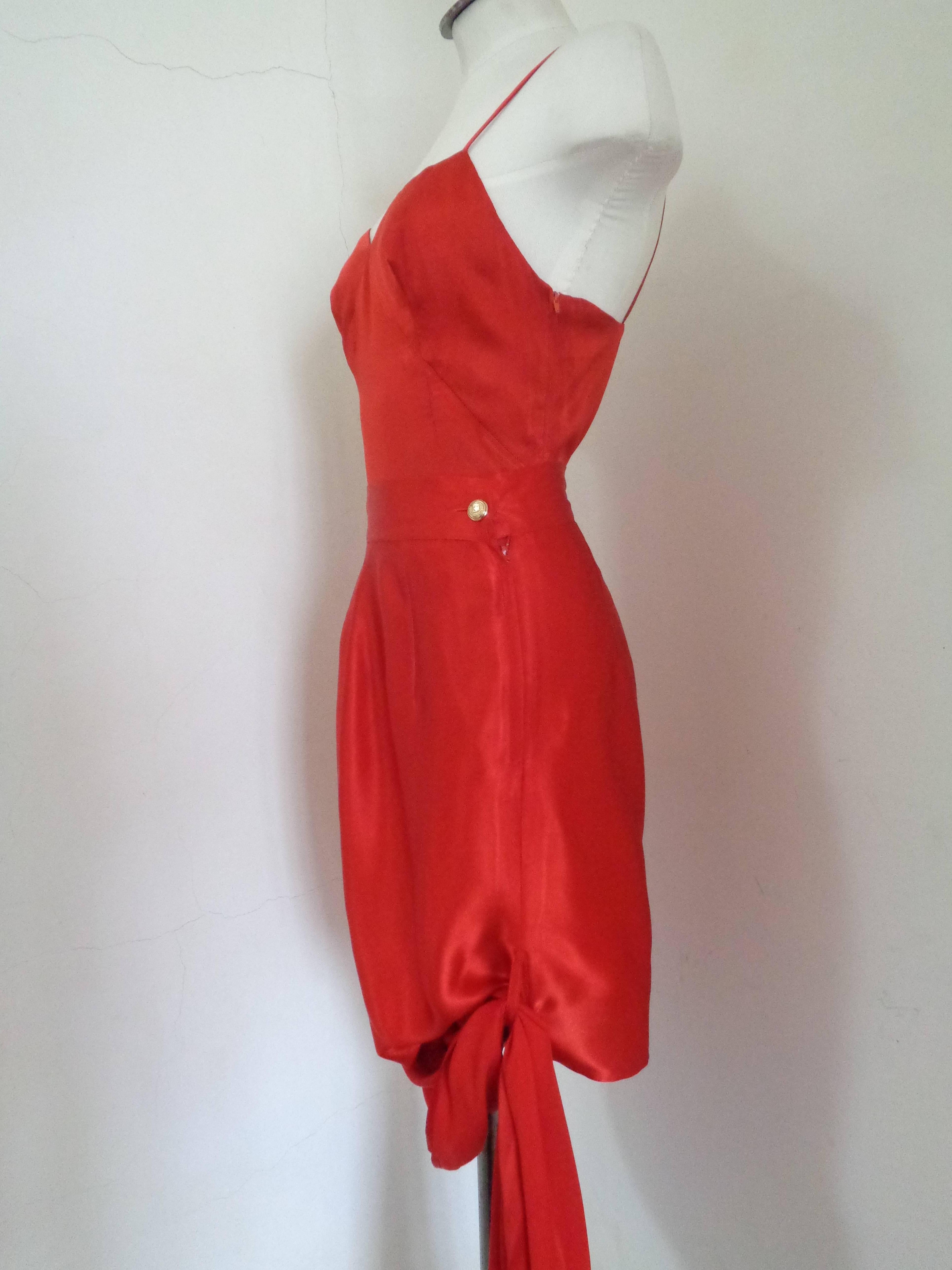 Rare Moschino Red Silk Top and skirt In Excellent Condition In Capri, IT